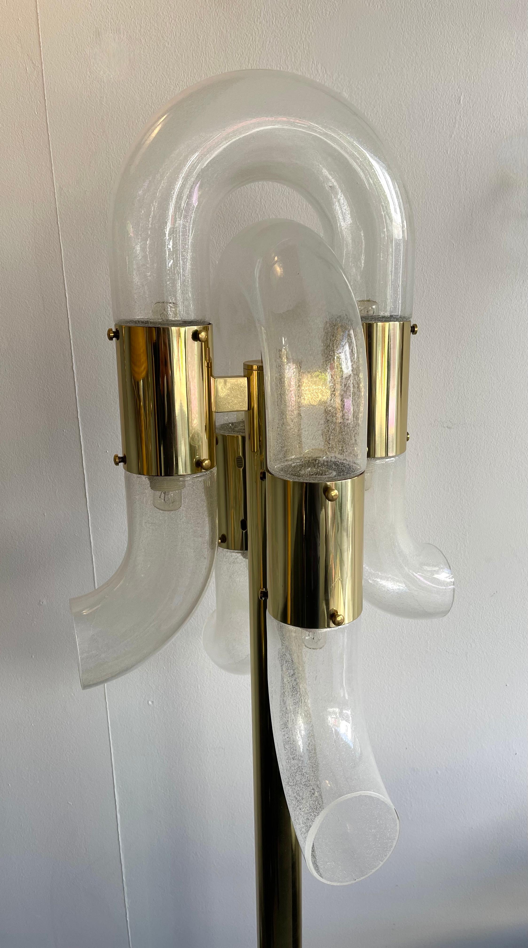 Brass Floor Lamp Murano Glass by Aldo Nason for Mazzega, Italy, 1970s 7