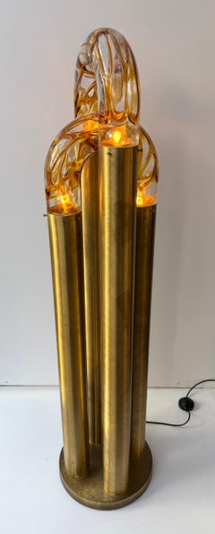 Brass Floor Lamp Murano Glass by Aldo Nason for Mazzega, Italy, 1970s