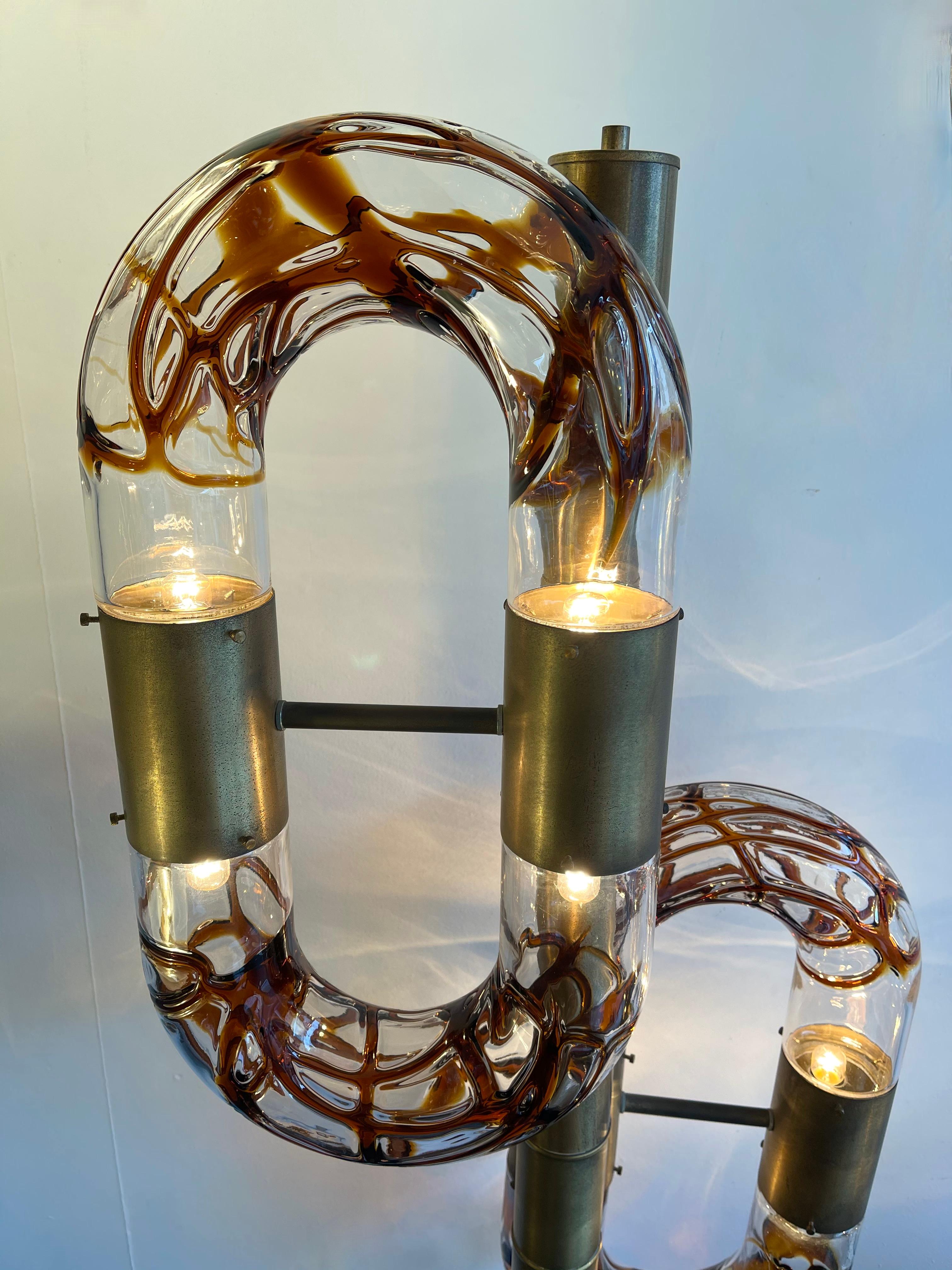 Italian Brass Floor Lamp Murano Glass by Aldo Nason for Mazzega, Italy, 1970s