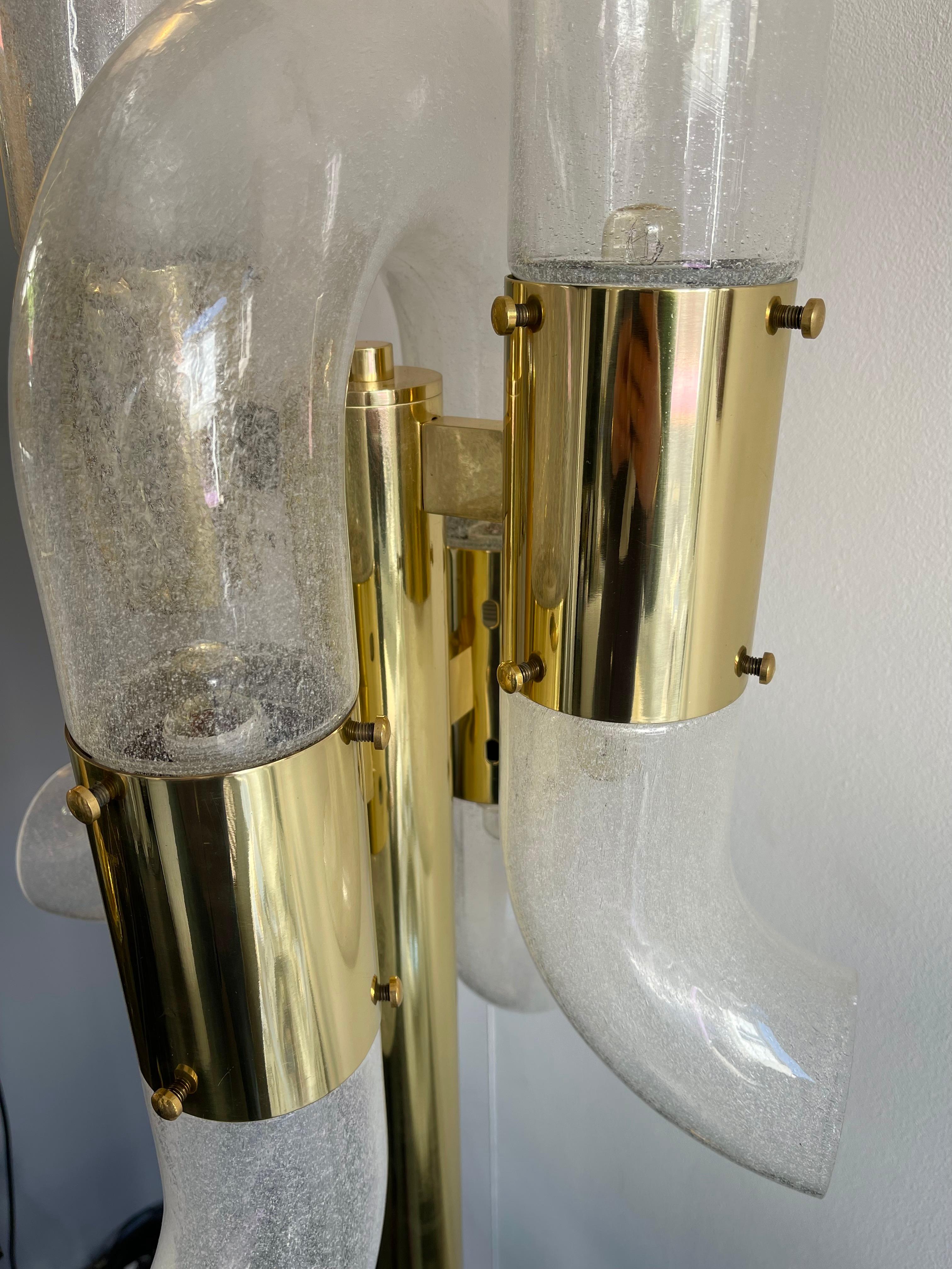 Space Age Brass Floor Lamp Murano Glass by Aldo Nason for Mazzega, Italy, 1970s