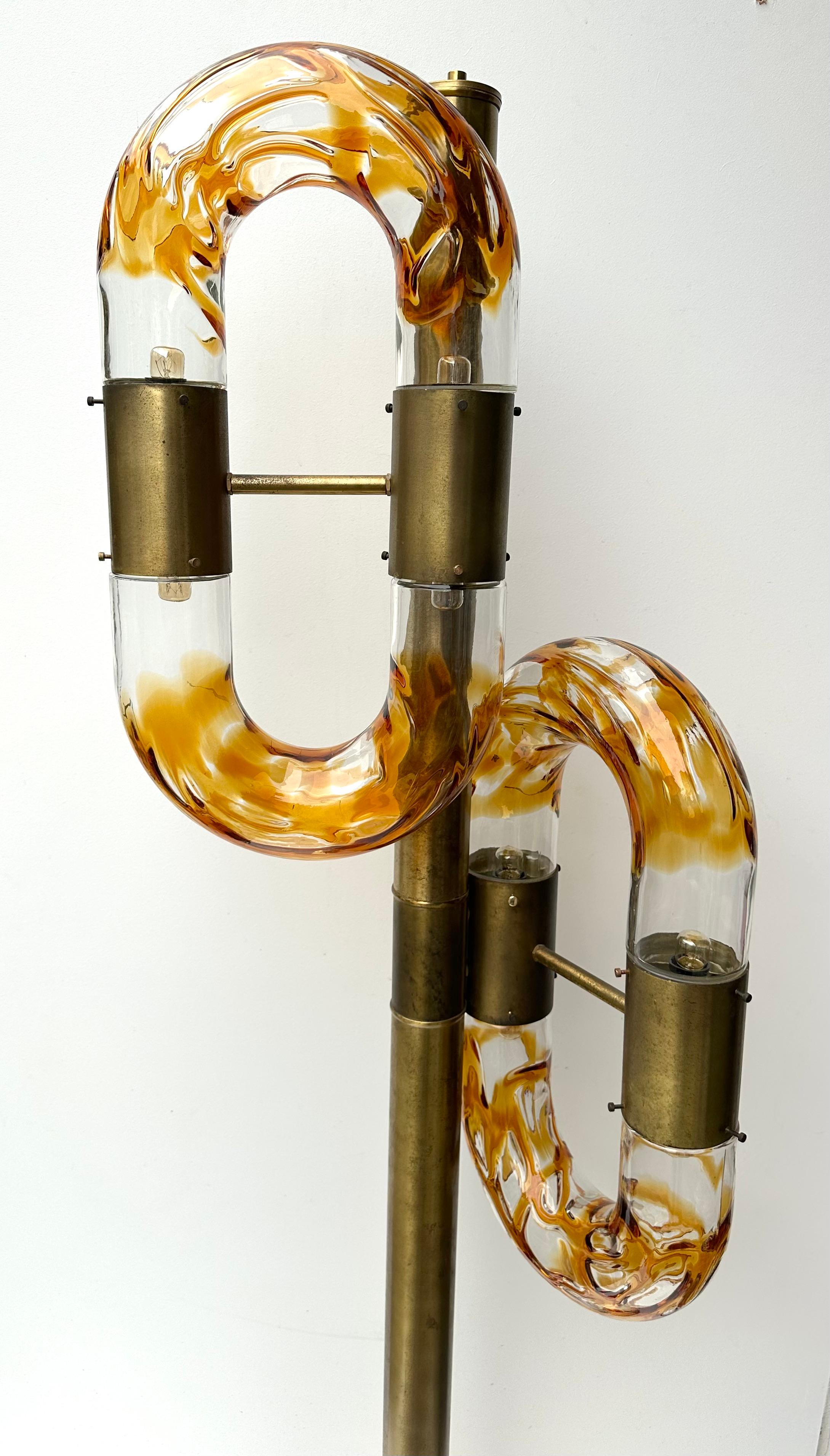 Brass Floor Lamp Murano Glass by Aldo Nason for Mazzega, Italy, 1970s In Good Condition For Sale In SAINT-OUEN, FR