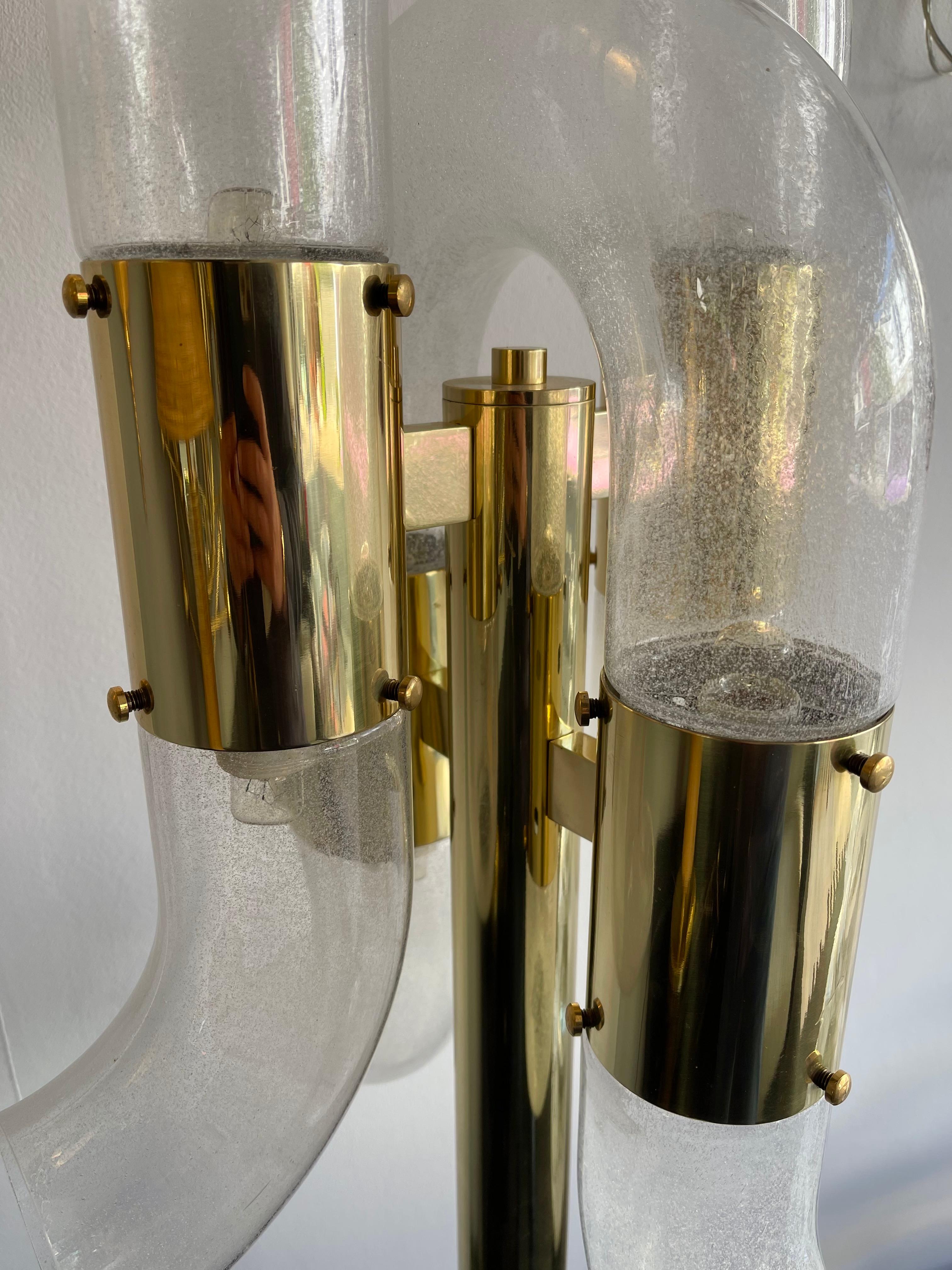 Brass Floor Lamp Murano Glass by Aldo Nason for Mazzega, Italy, 1970s In Good Condition In SAINT-OUEN, FR