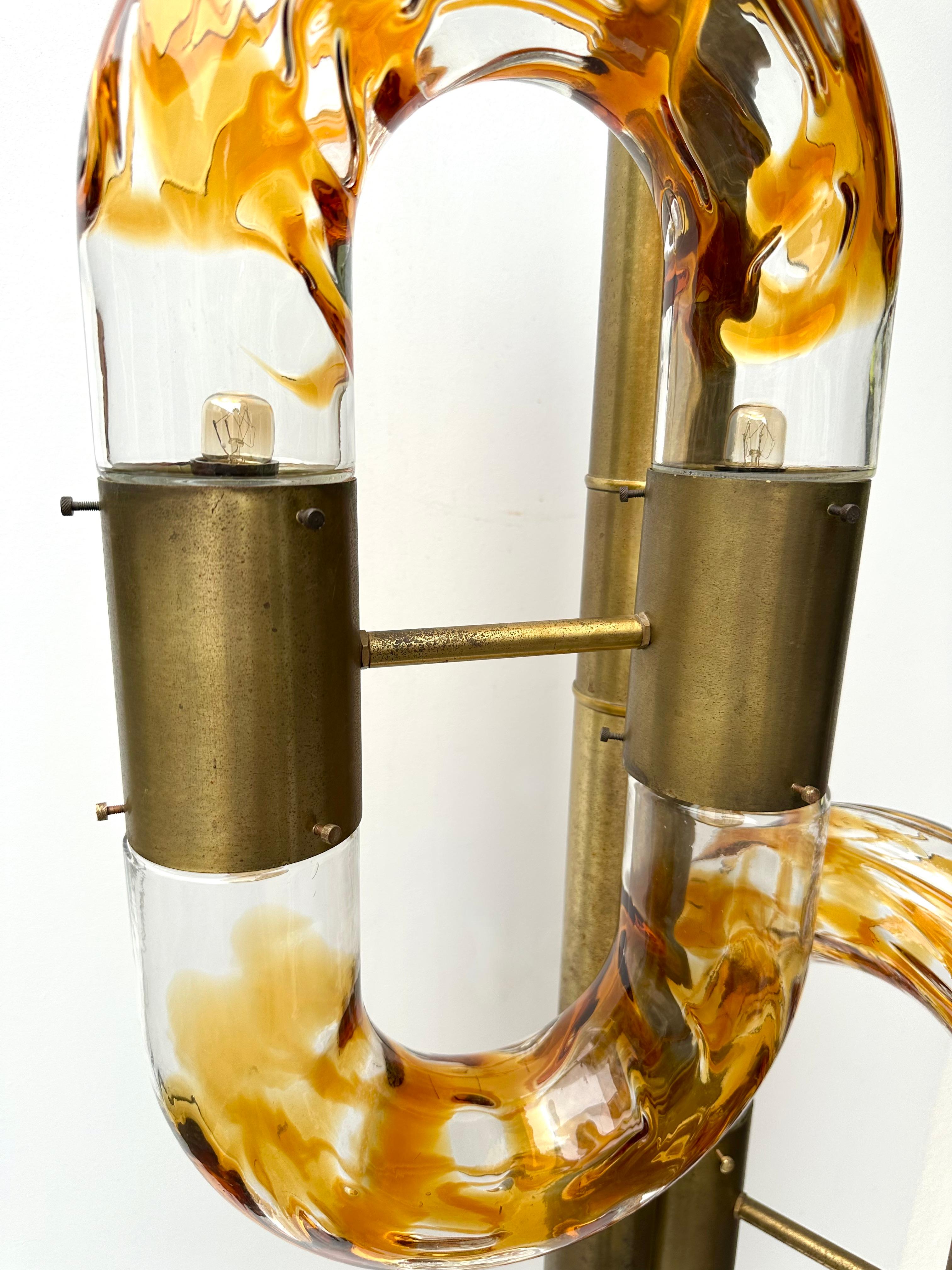 Late 20th Century Brass Floor Lamp Murano Glass by Aldo Nason for Mazzega, Italy, 1970s For Sale