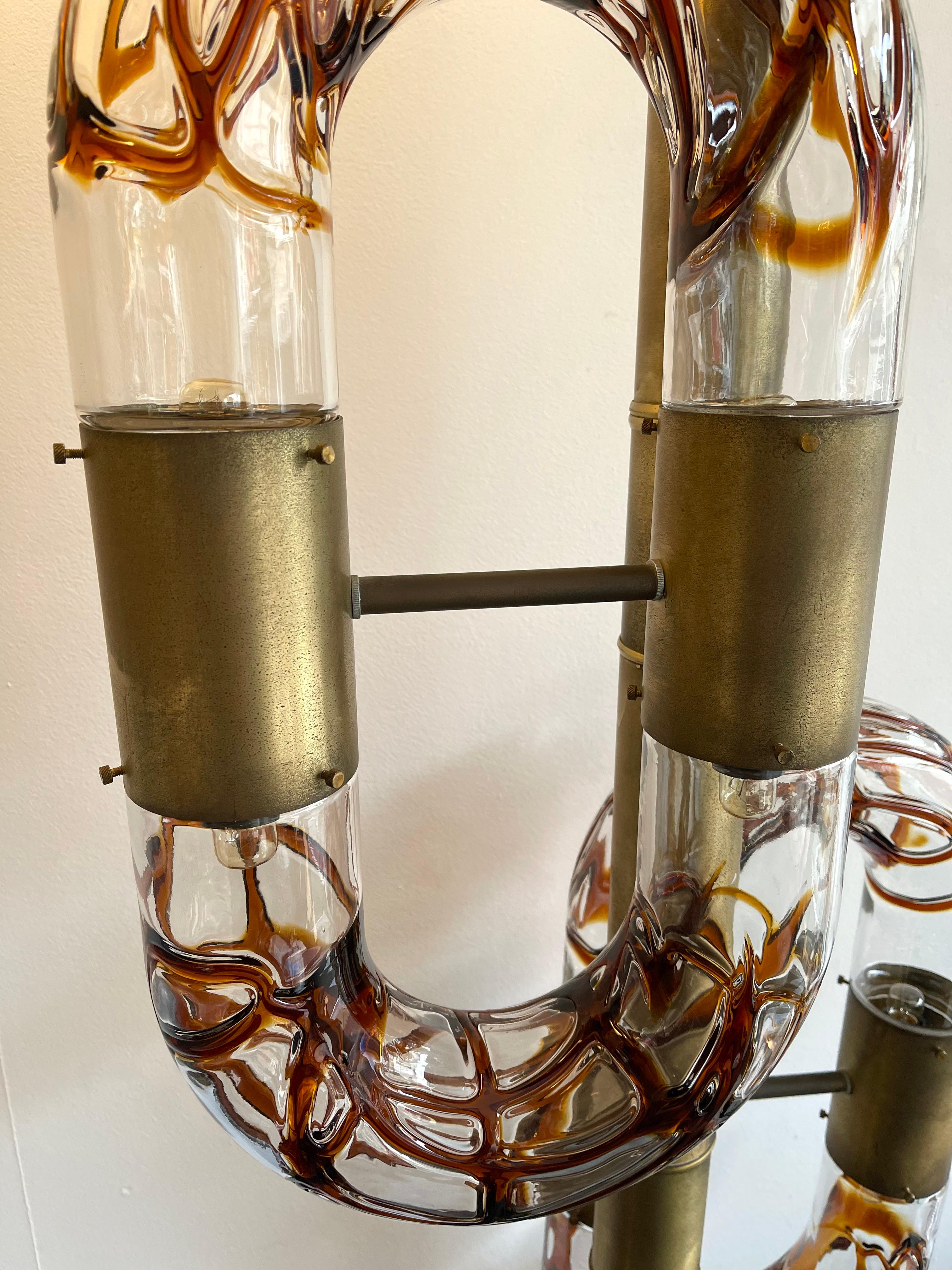 Blown Glass Brass Floor Lamp Murano Glass by Aldo Nason for Mazzega, Italy, 1970s