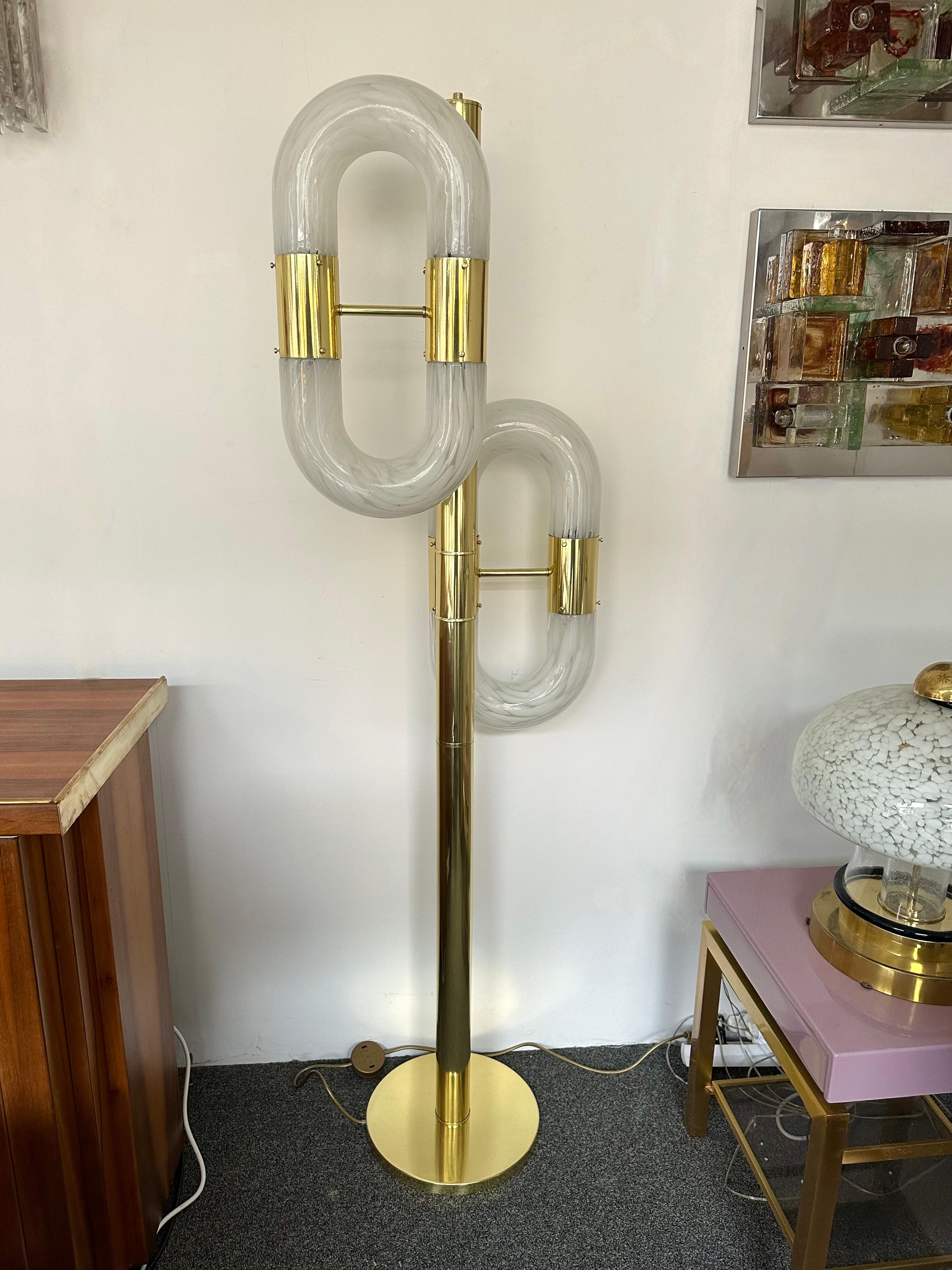 Brass Floor Lamp Murano Glass by Aldo Nason for Mazzega, Italy, 1970s 1