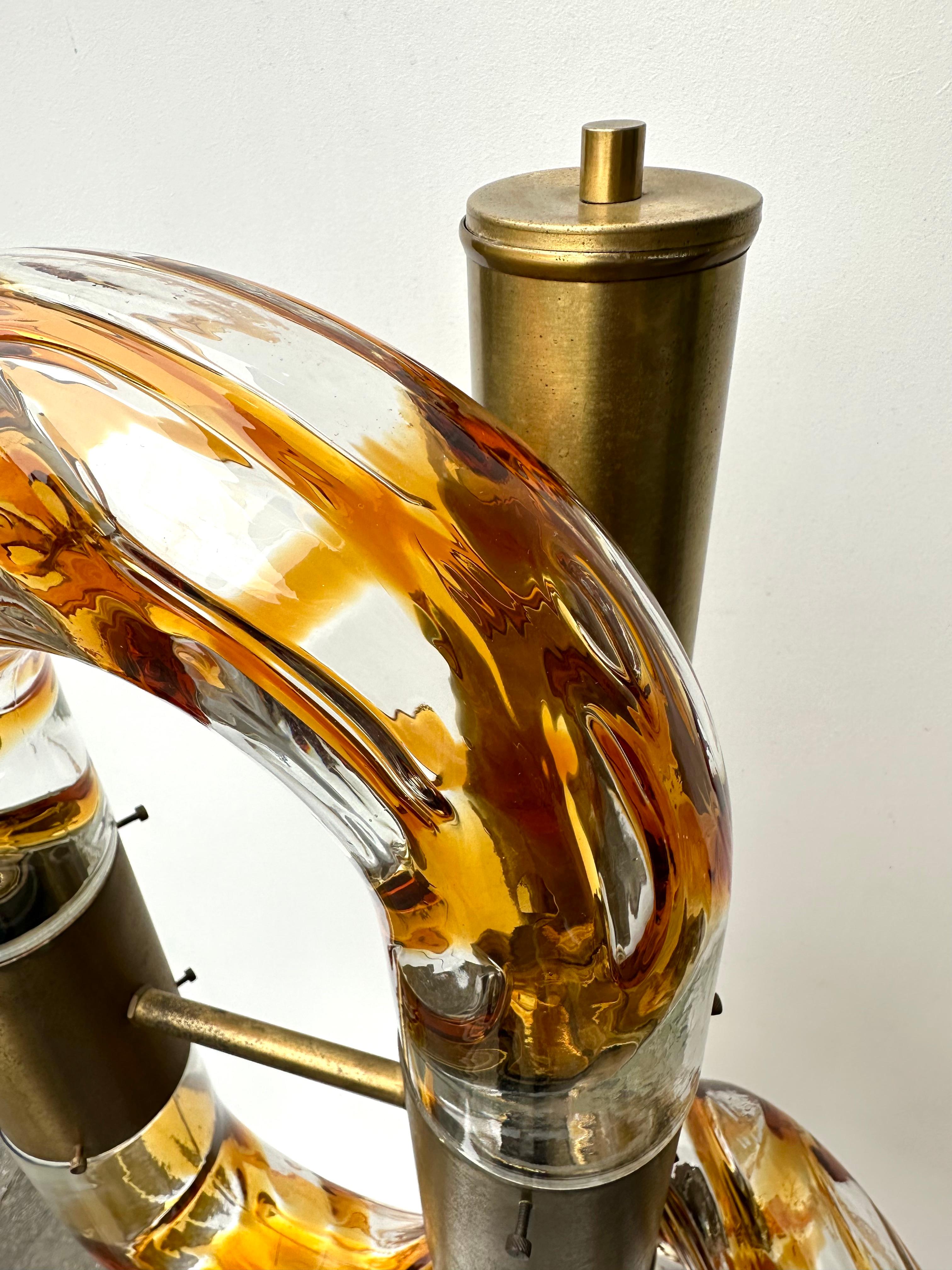 Brass Floor Lamp Murano Glass by Aldo Nason for Mazzega, Italy, 1970s 1