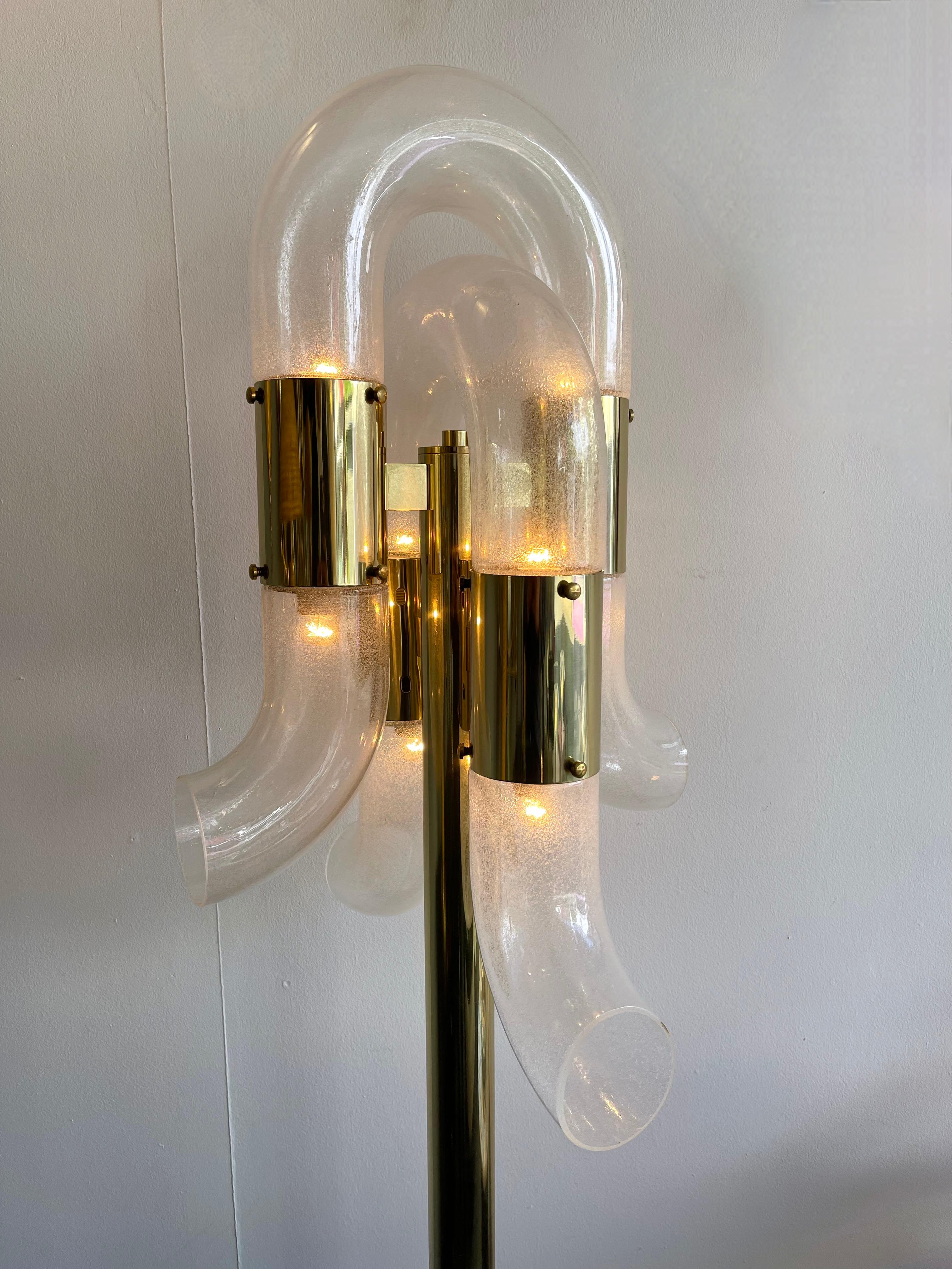 Brass Floor Lamp Murano Glass by Aldo Nason for Mazzega, Italy, 1970s 1