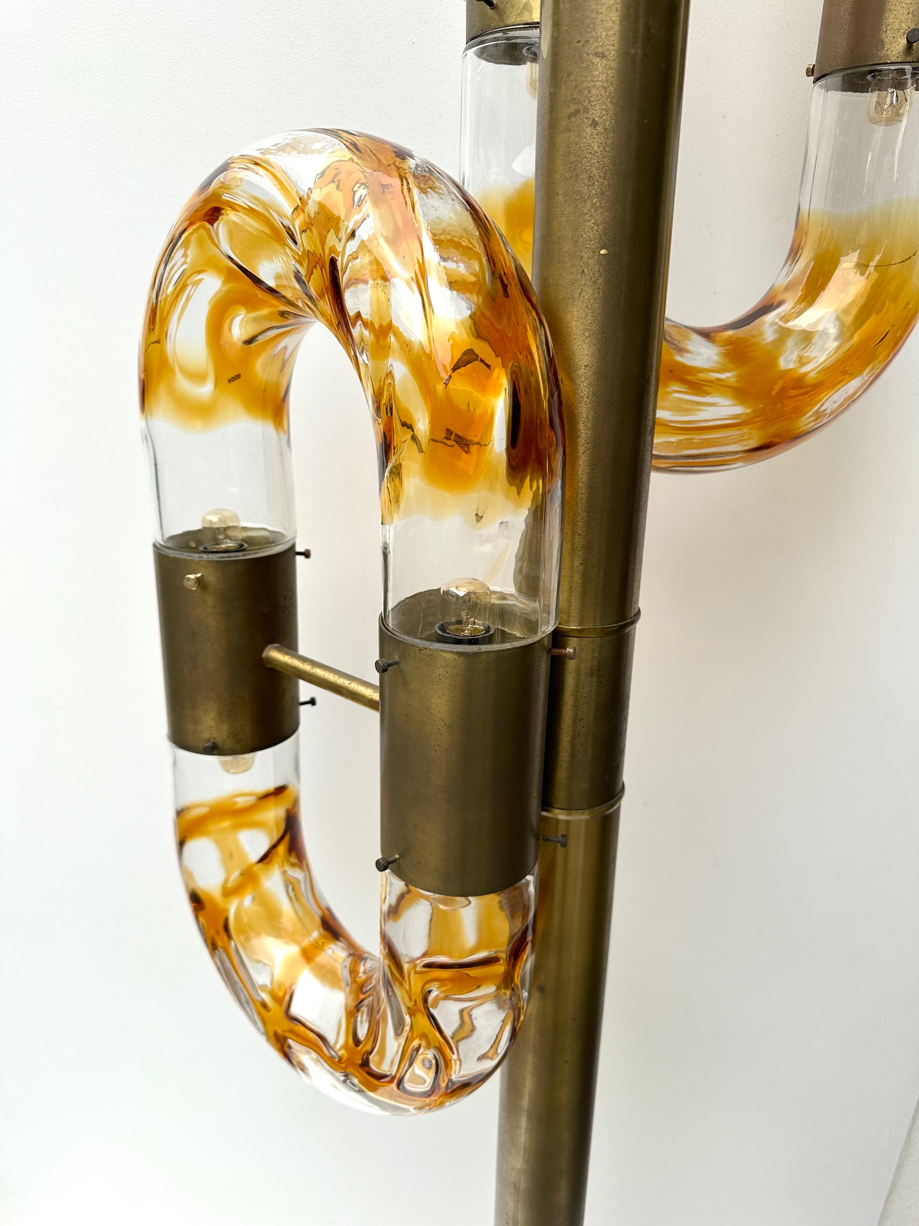Brass Floor Lamp Murano Glass by Aldo Nason for Mazzega, Italy, 1970s For Sale 2