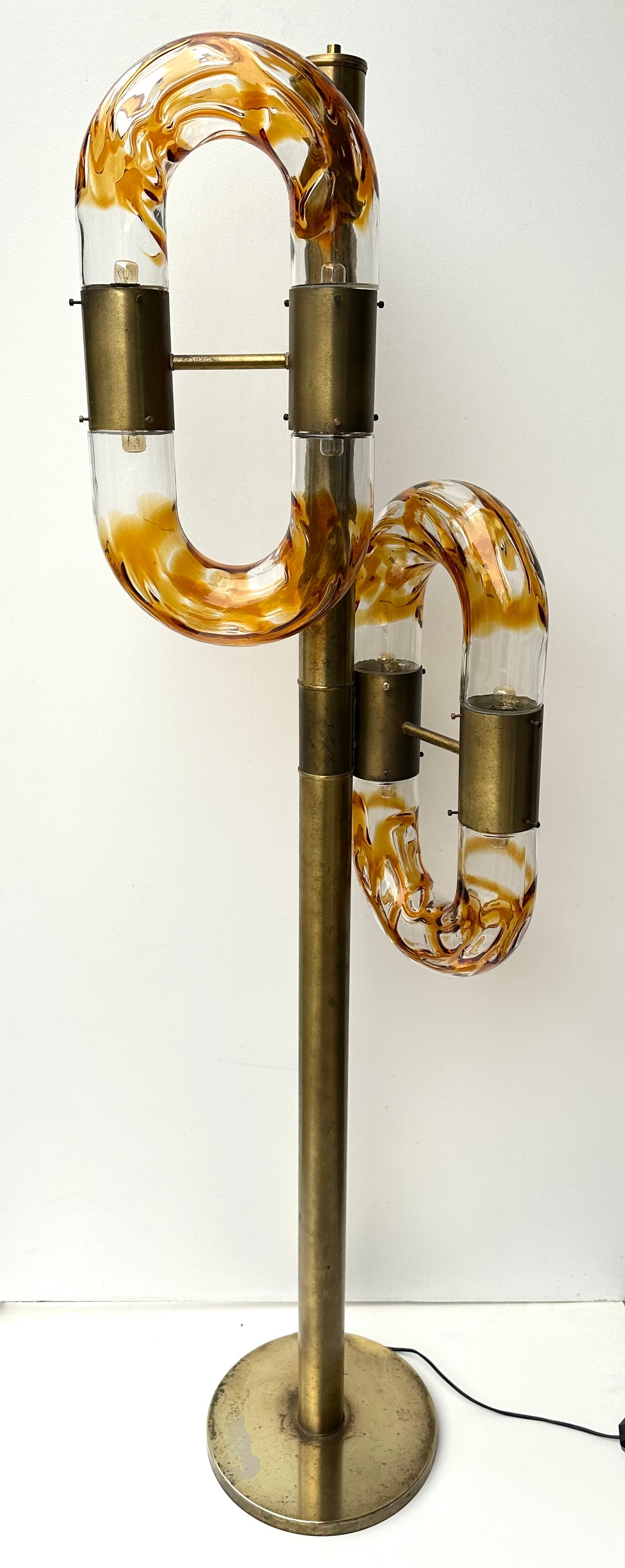 Brass Floor Lamp Murano Glass by Aldo Nason for Mazzega, Italy, 1970s For Sale 3