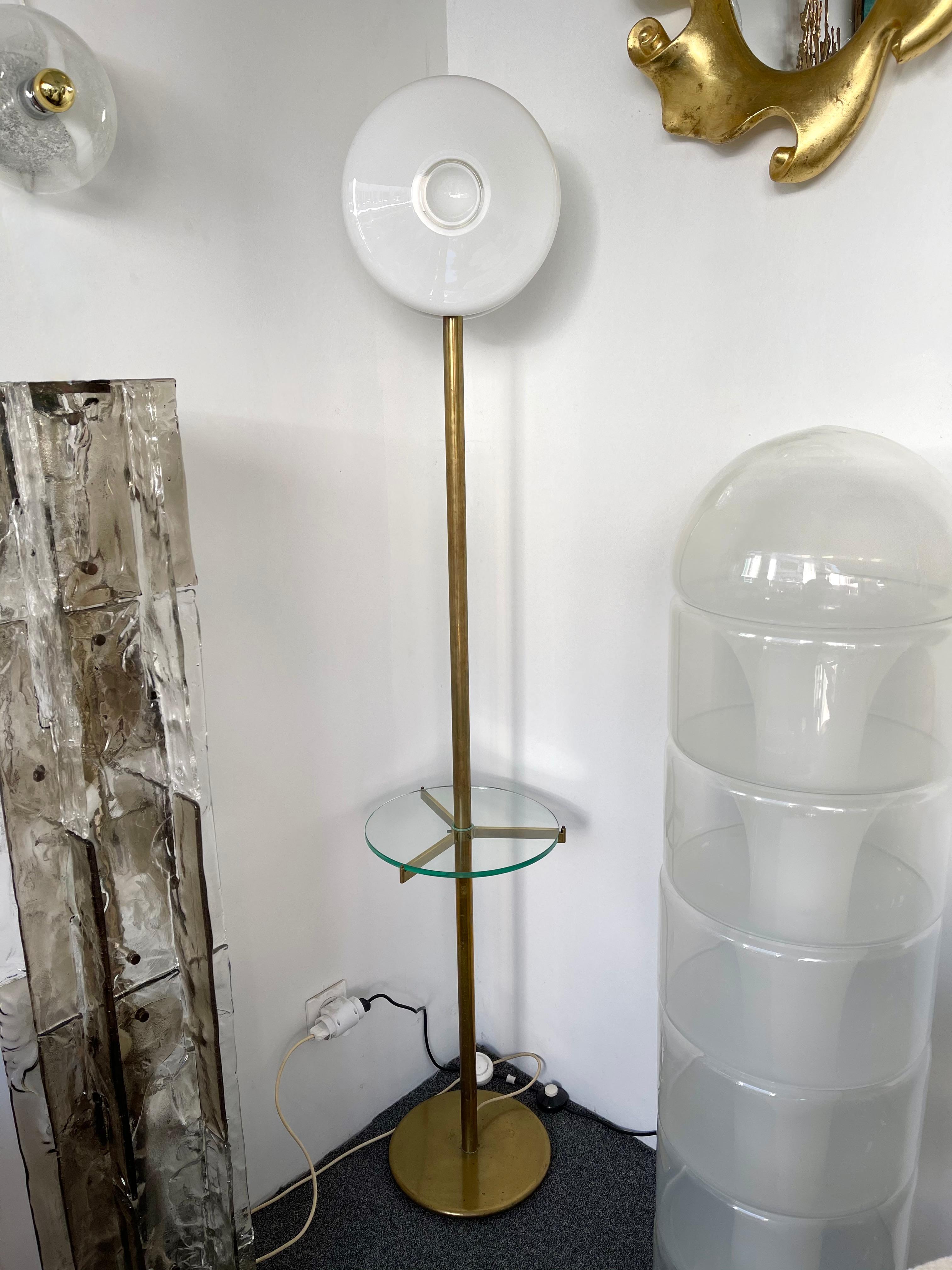 Mid-Century Modern Brass Floor Lamp Murano Glass by De Majo, Italy, 1970s