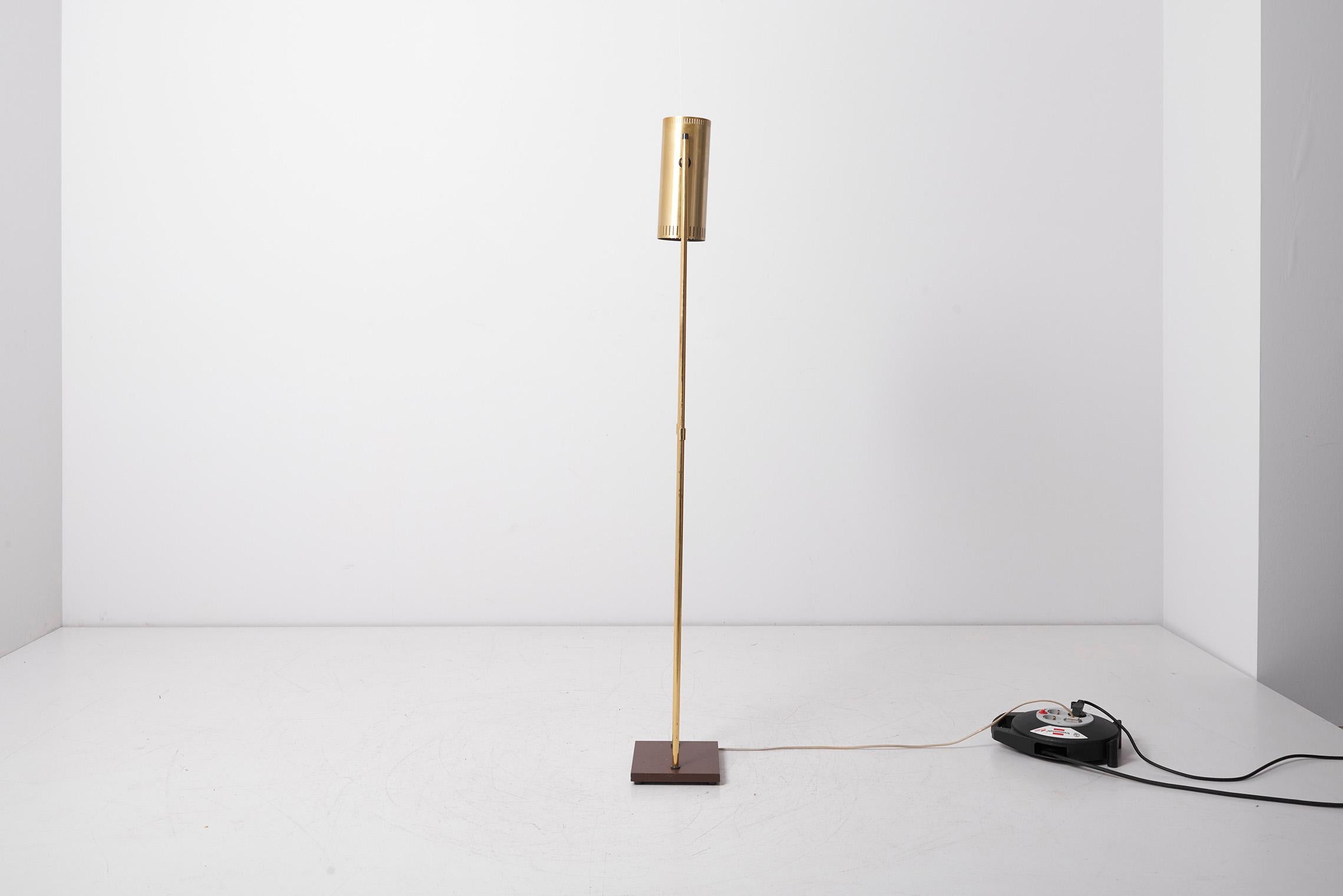 Scandinavian Modern Brass Floor Lamp 'Trombone' by Jo Hammerborg for Fog & Mørup, Denmark, 1960s