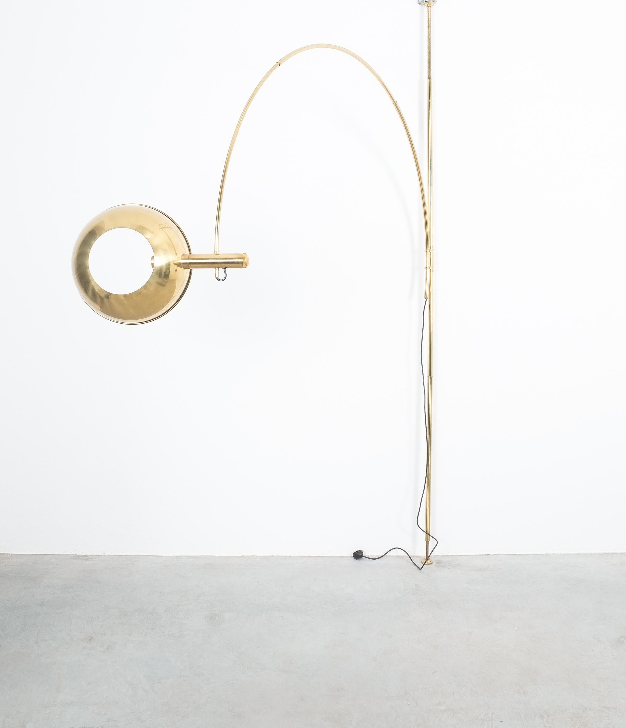 Polished Brass Floor Lamp with Adjustable Arc by Florian Schulz, 1970