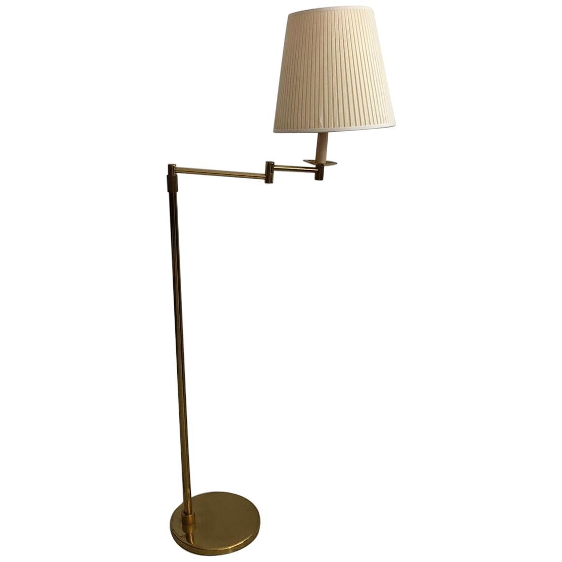 Brass Floor Lamp with Adjustable Arm and Cream Color Shade