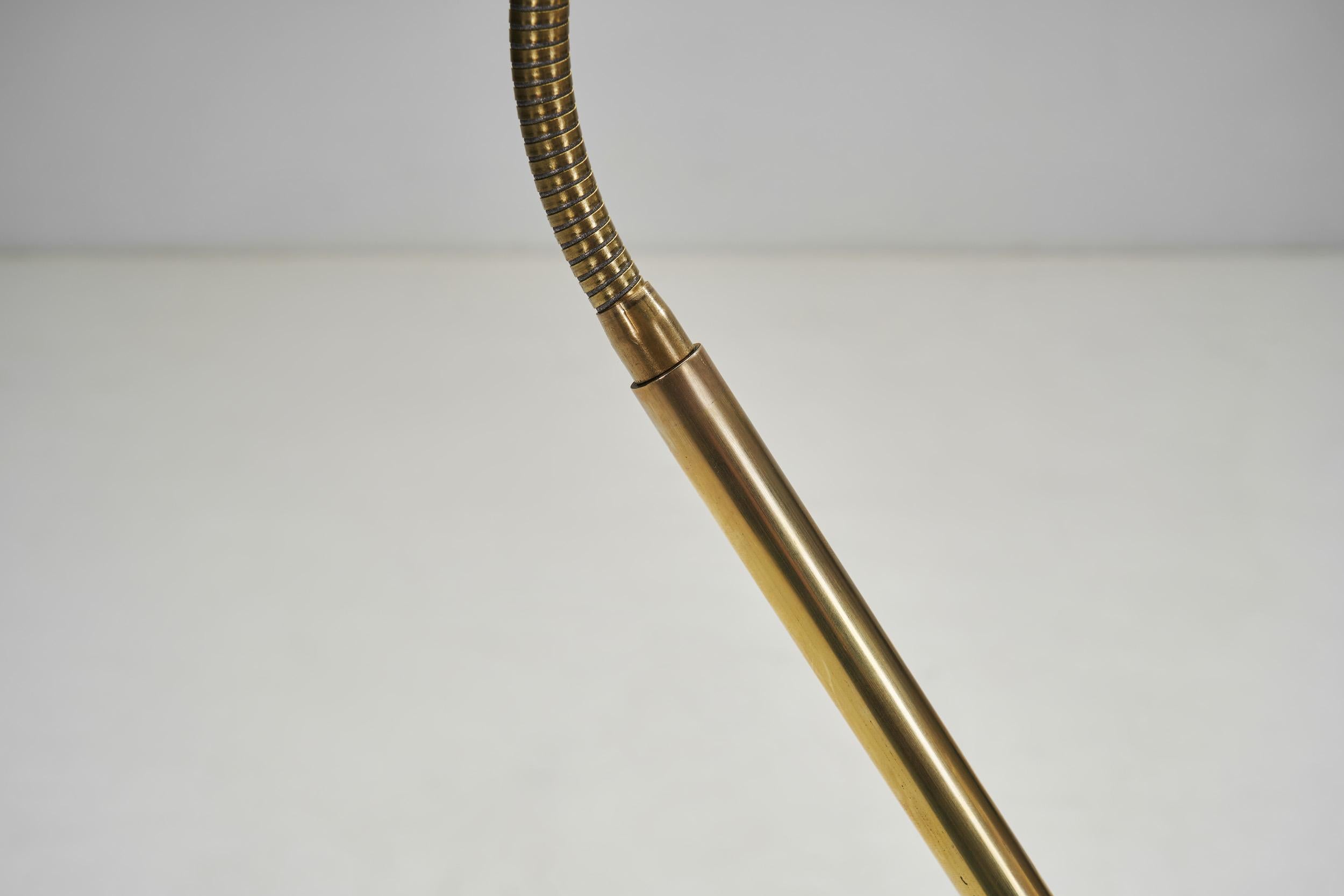 Brass Floor Lamp with Adjustable Gooseneck for Bergboms, Sweden 1940s For Sale 9