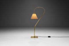 Brass Floor Lamp with Adjustable Gooseneck for Bergboms, Sweden 1940s