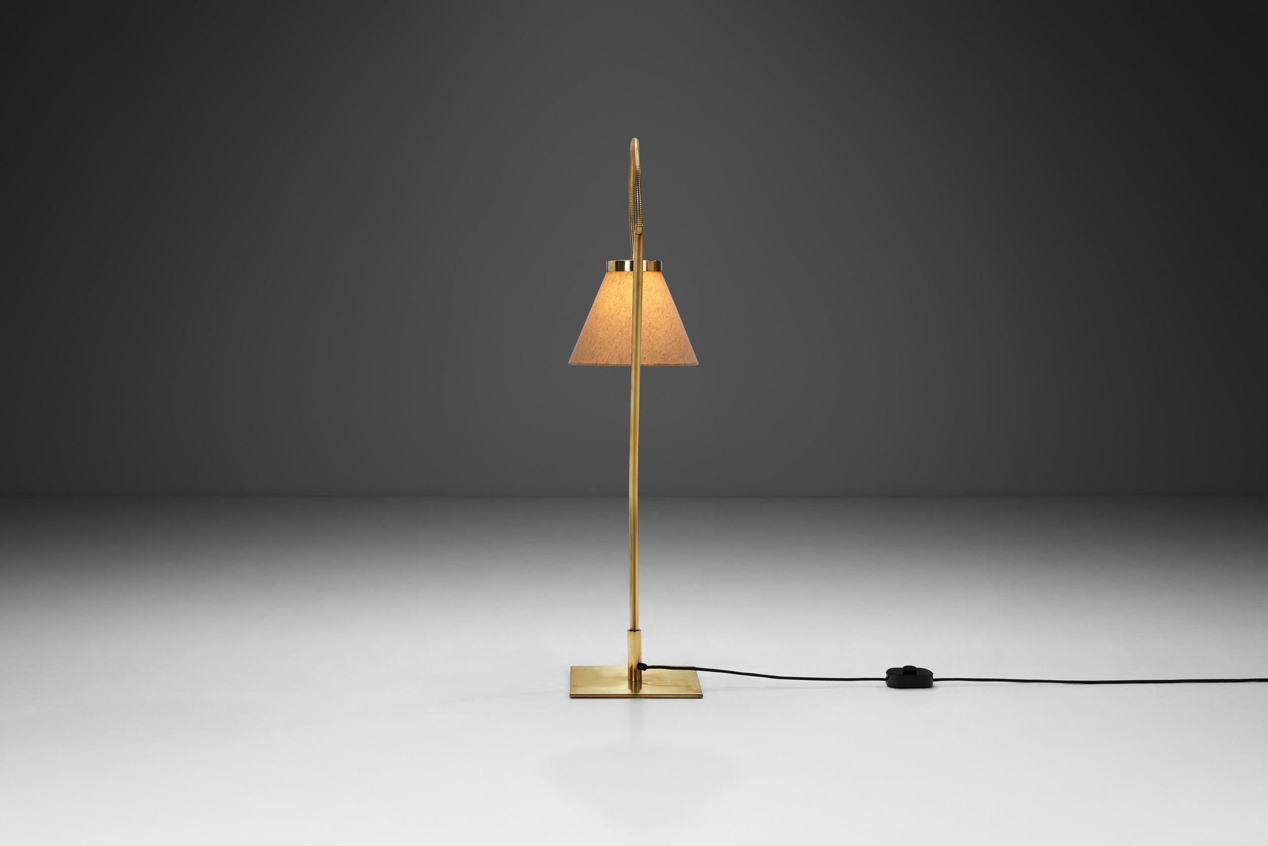 Swedish Brass Floor Lamp with Adjustable Gooseneck for Bergboms, Sweden 1940s For Sale