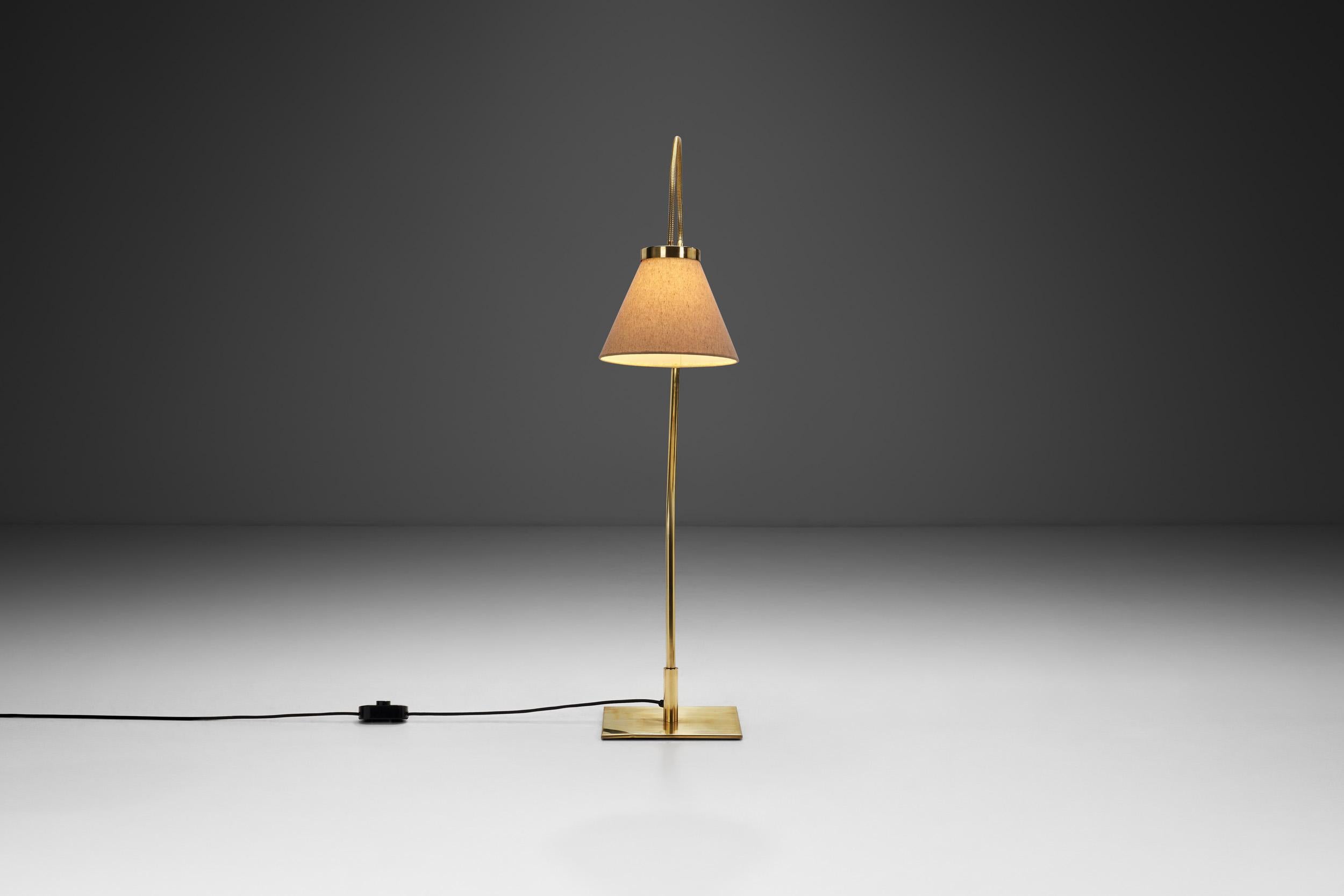 Mid-20th Century Brass Floor Lamp with Adjustable Gooseneck for Bergboms, Sweden 1940s For Sale
