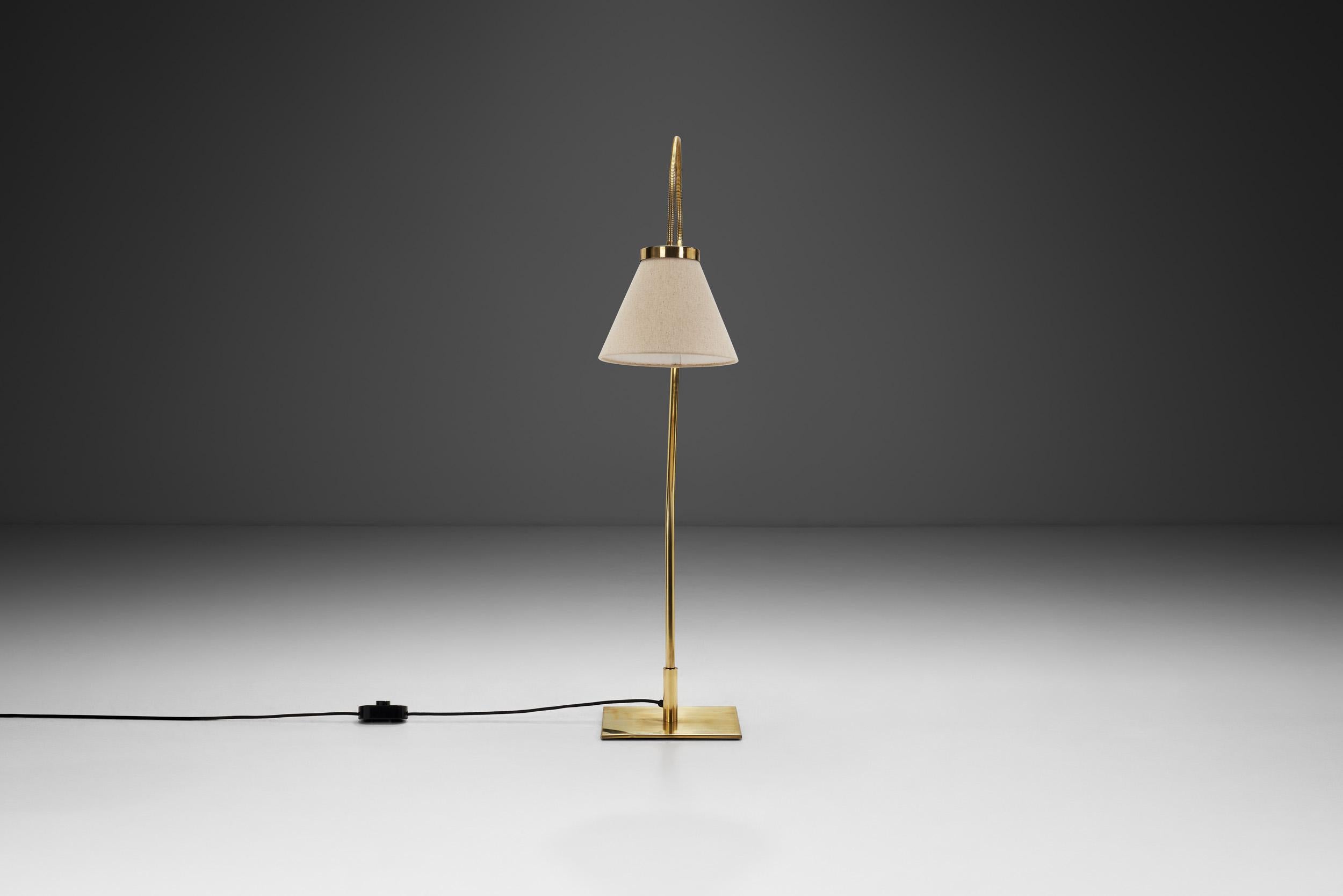 Brass Floor Lamp with Adjustable Gooseneck for Bergboms, Sweden 1940s For Sale 1