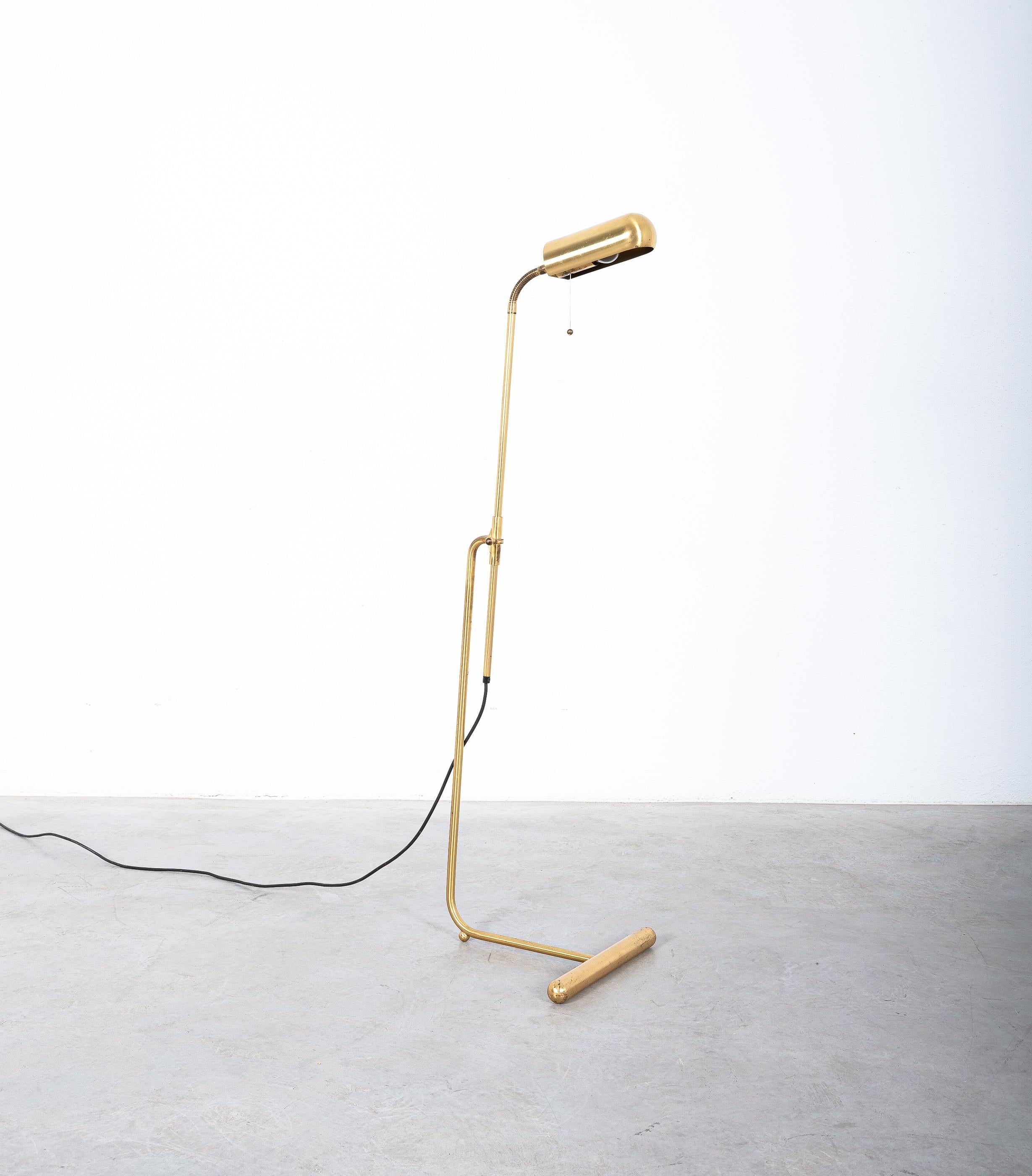Mid-Century Modern Brass Floor Lamp with Adjustable Shade by Florian Schulz, 1970 For Sale
