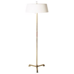Brass Floor Lamp with Clawed Feet and Leather Detail, circa 1950