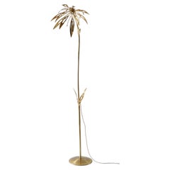 Brass Floor Lamp with Flower Lamp Shade, Italy, 1970s