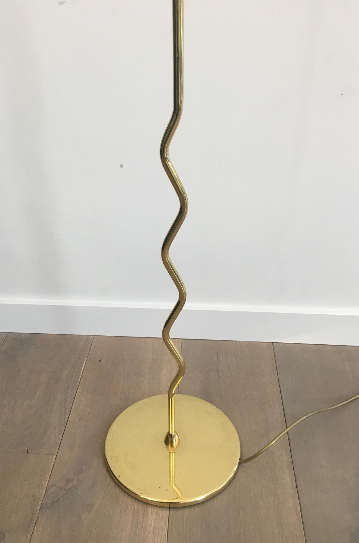 Mid-Century Modern Brass Floor Lamp with Frosted Glass Cup, circa 1970
