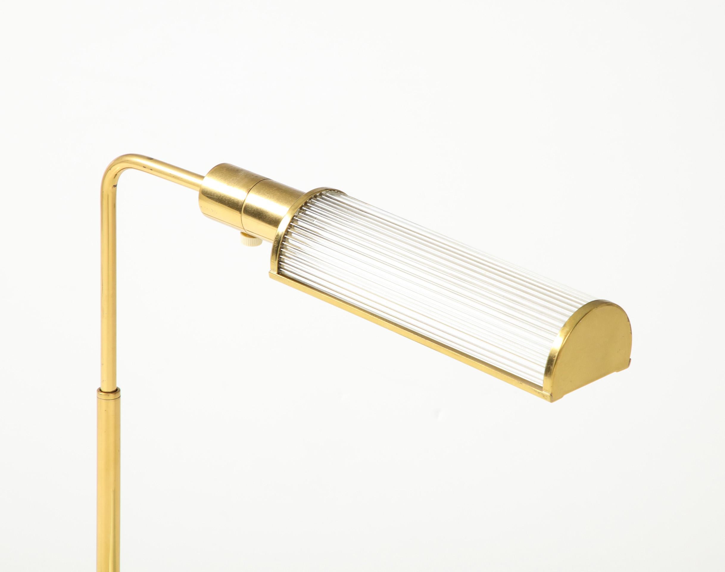Brass Floor lamp with Glass Shade and Glass Shelf In Good Condition For Sale In New York, NY