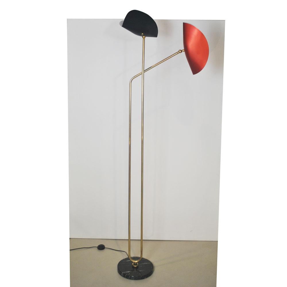 Italian Brass Floor Lamp with Marble Base by Cellule Creative Studio For Sale