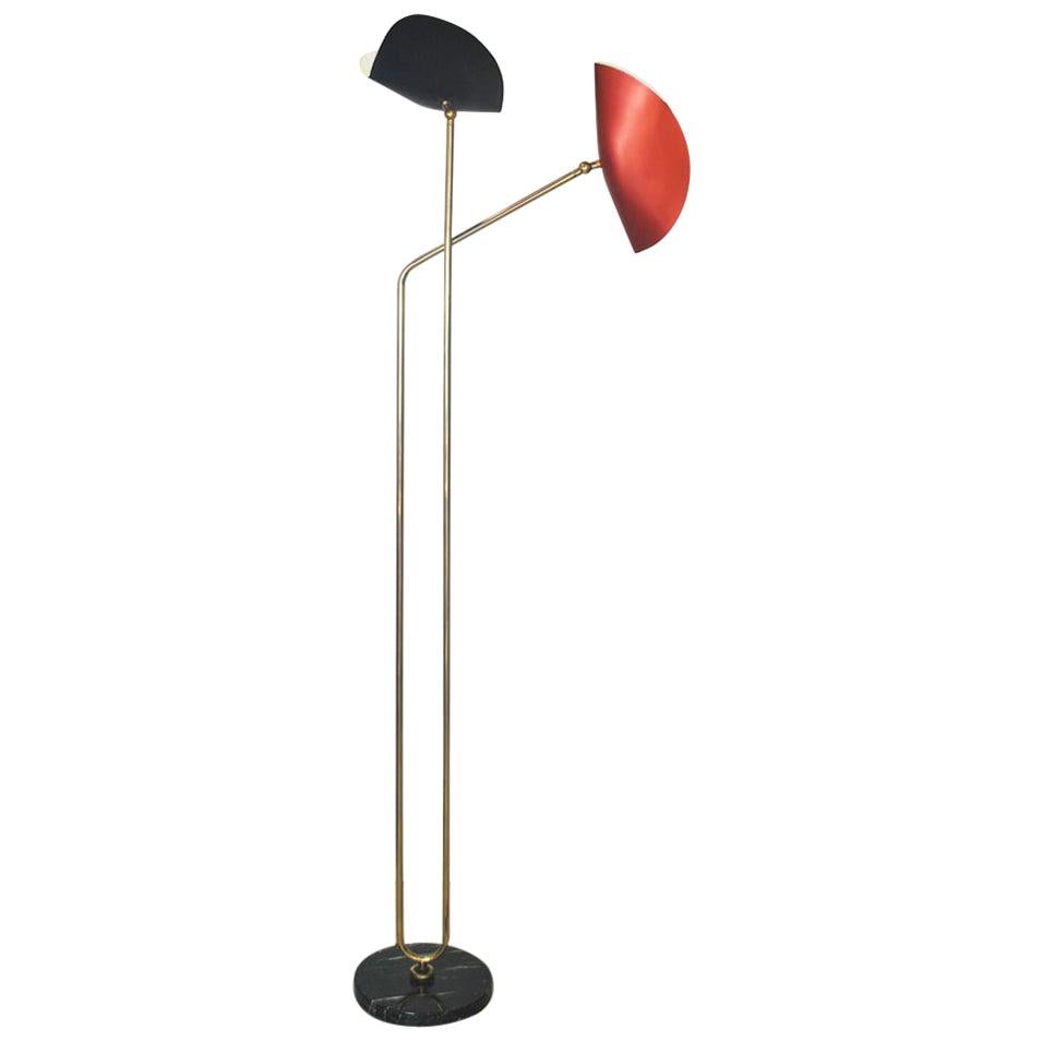 Brass Floor Lamp with Marble Base by Cellule Creative Studio For Sale