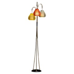 Lampada da terra in ottone con paralumi multicolore, Italia, circa 1950