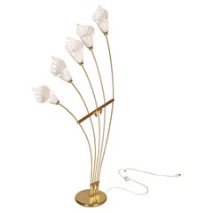 Brass Floor Lamp with Murano Glass Shades by Arredoluce Monza, Angelo Lelli