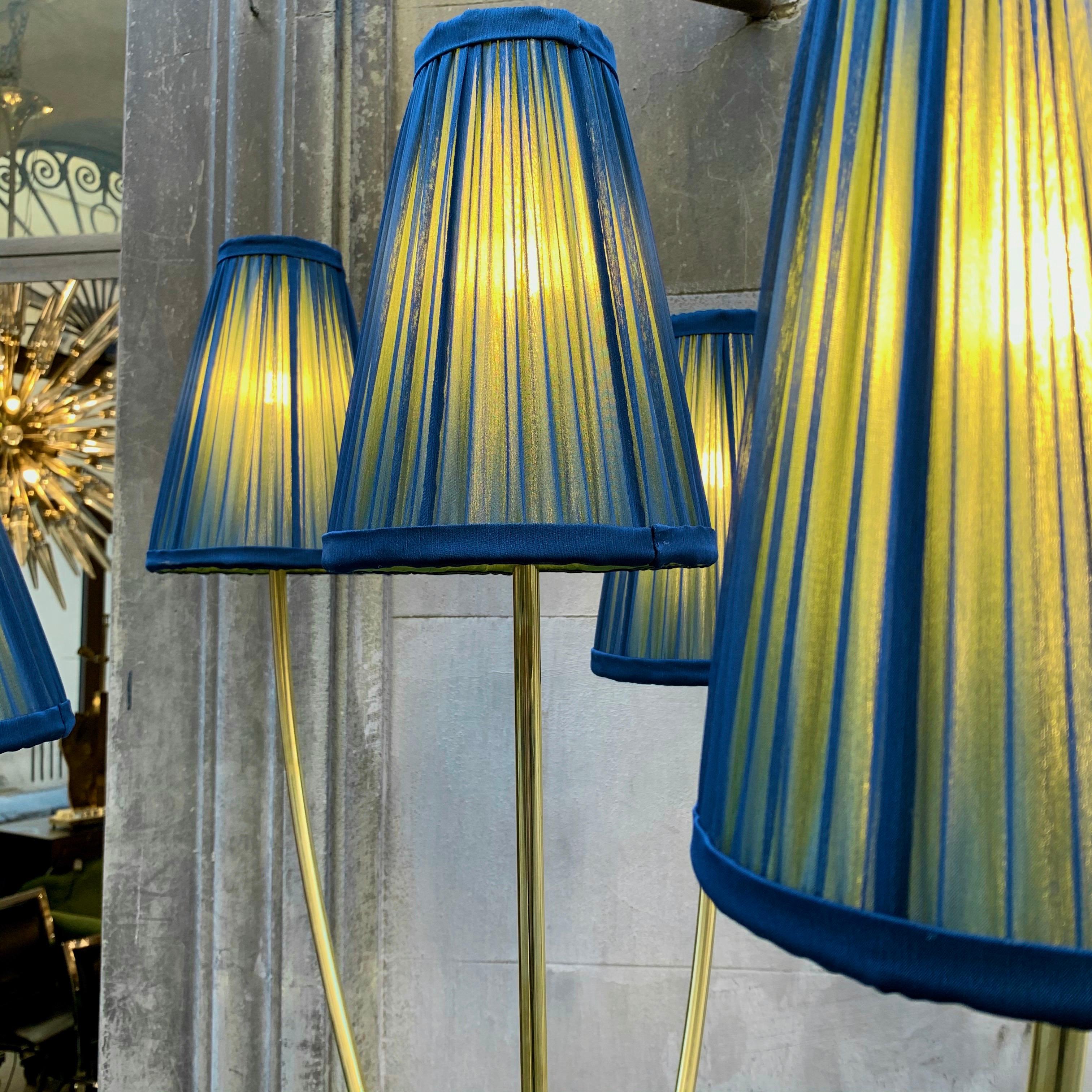 Brass Floor Lamp with Our Handcrafted Double Color Lampshades, 1970s 7