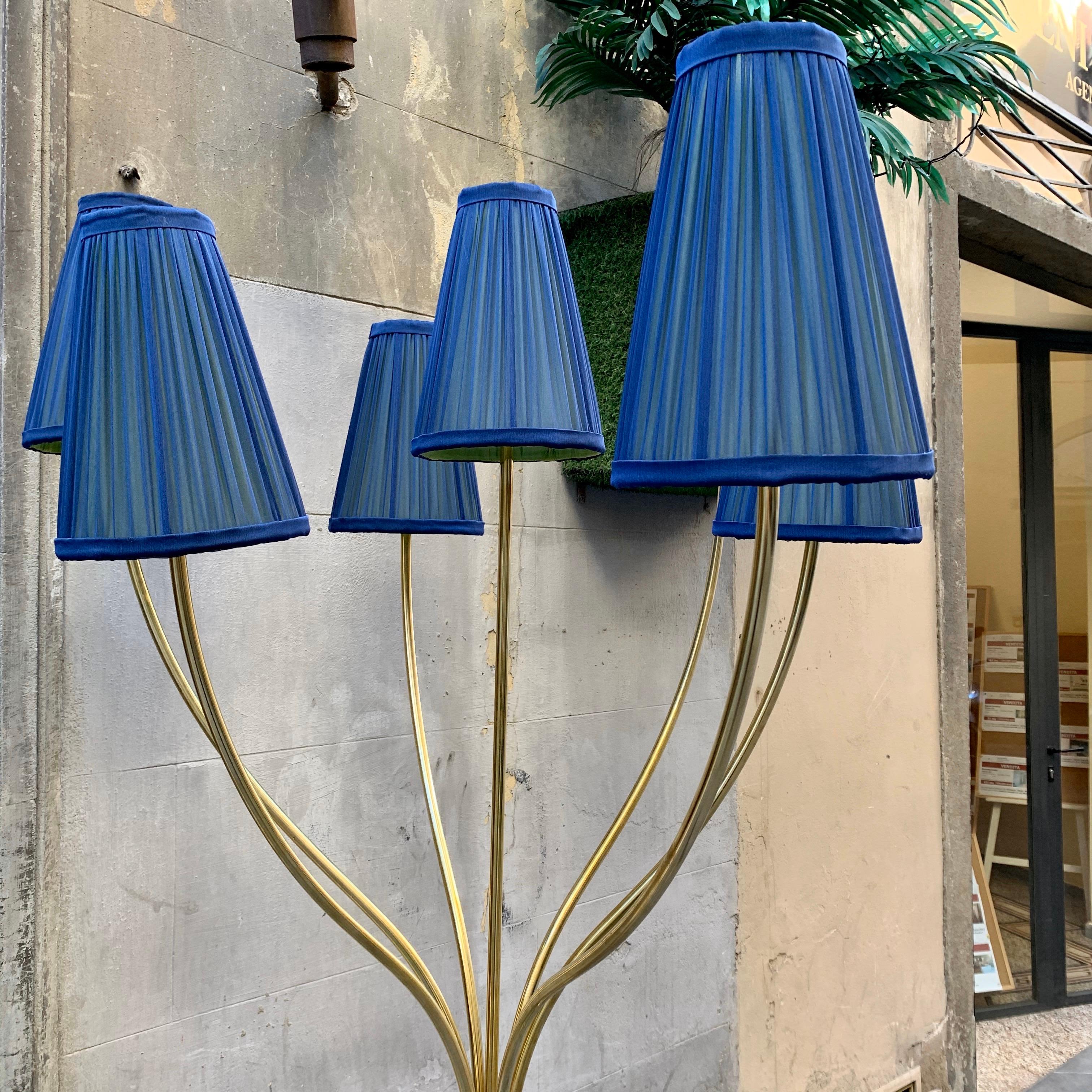 Mid-Century Modern Brass Floor Lamp with Our Handcrafted Double Color Lampshades, 1970s