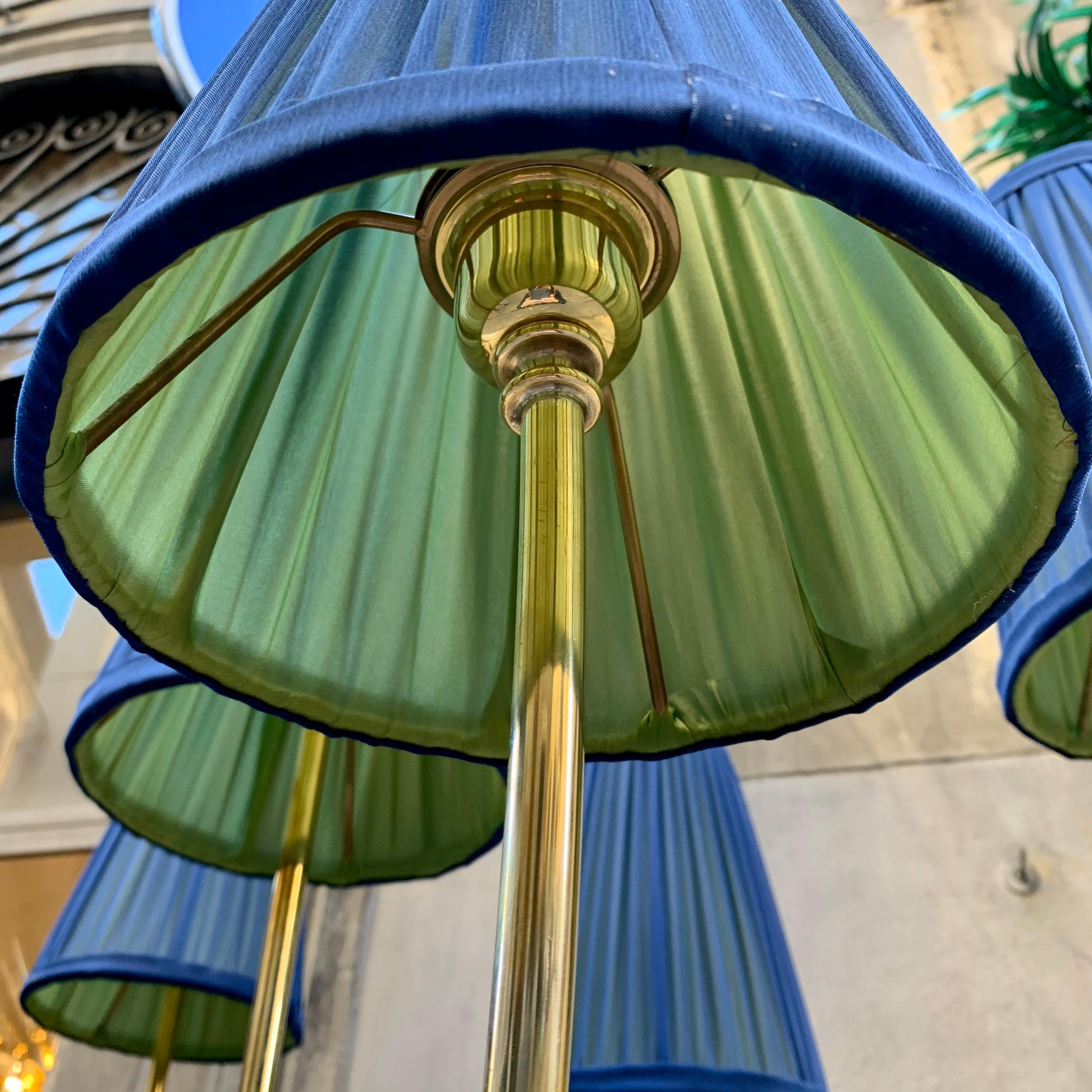 Brass Floor Lamp with Our Handcrafted Double Color Lampshades, 1970s In Good Condition In Florence, IT
