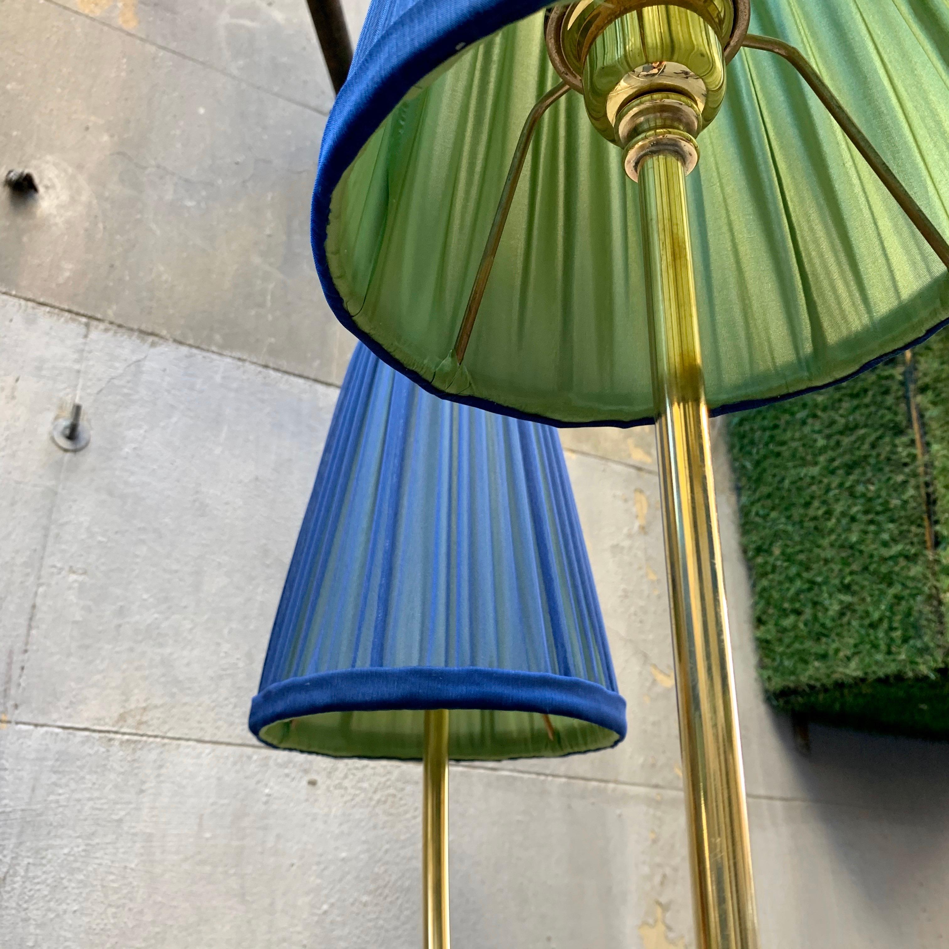 Late 20th Century Brass Floor Lamp with Our Handcrafted Double Color Lampshades, 1970s