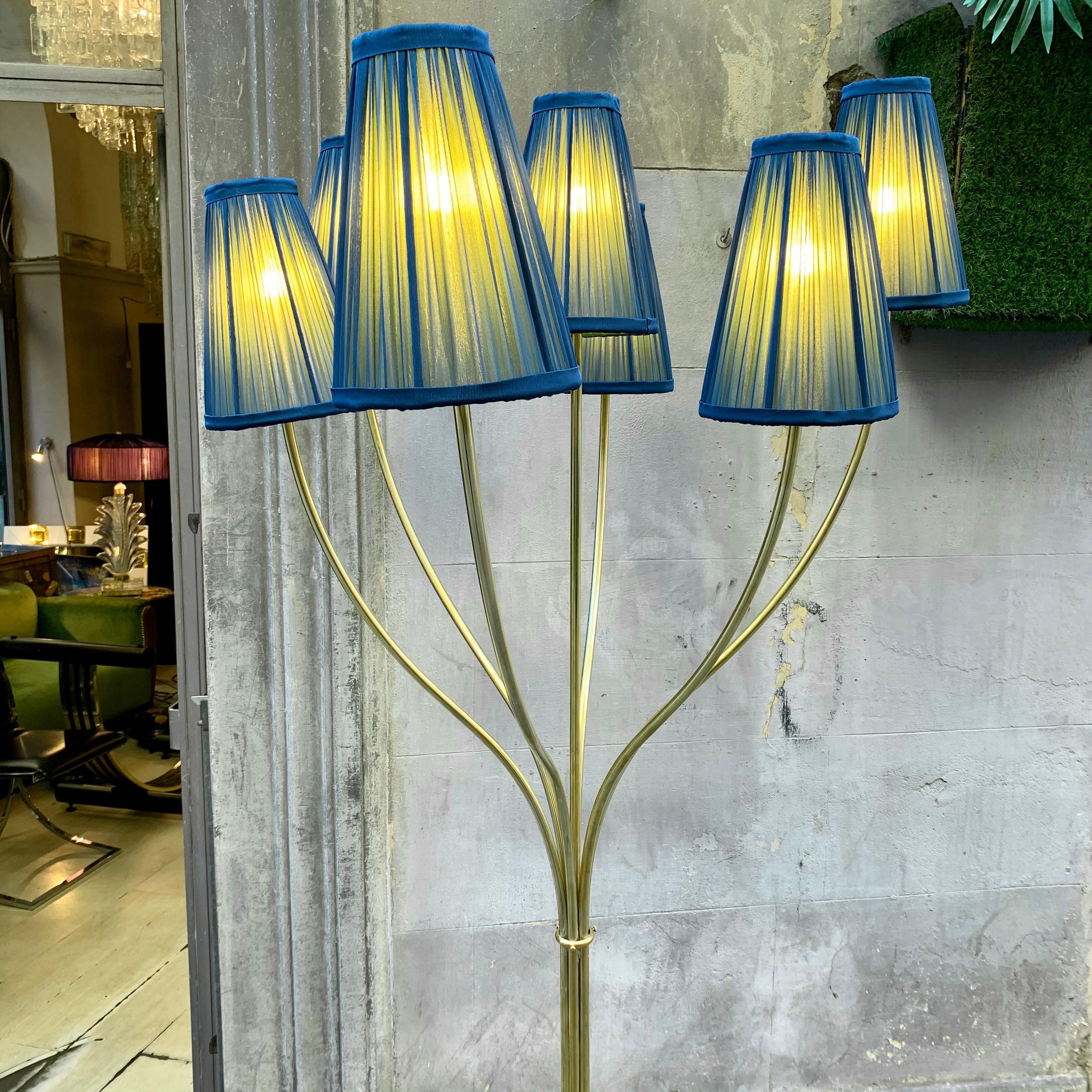 Brass Floor Lamp with Our Handcrafted Double Color Lampshades, 1970s 3