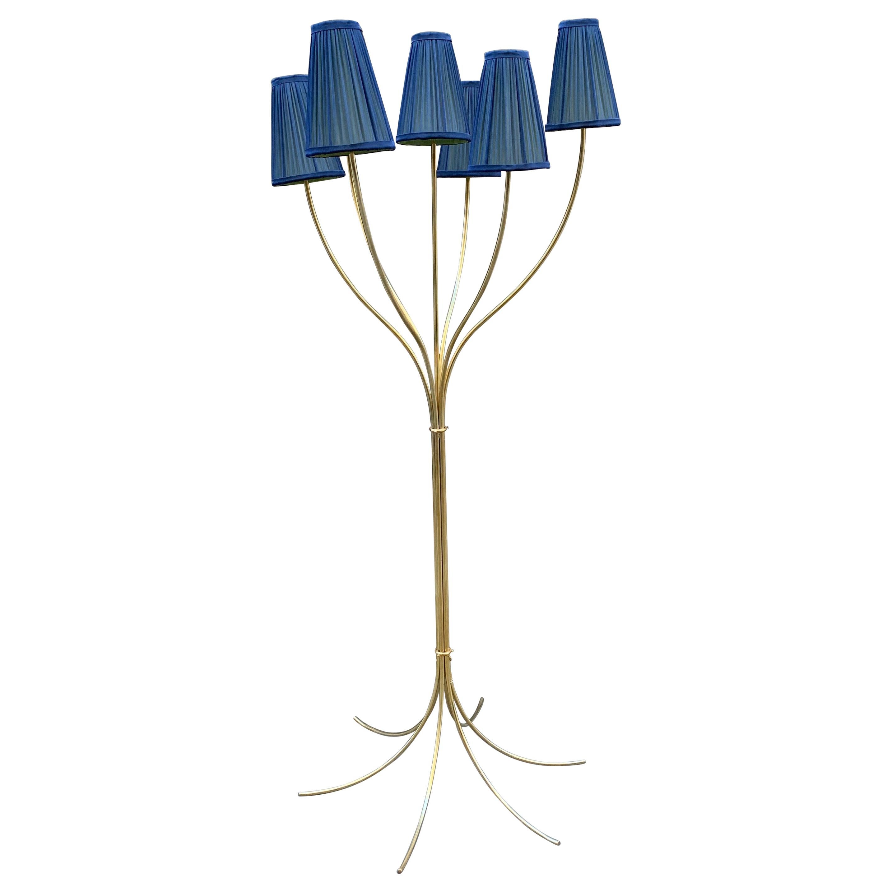 Brass Floor Lamp with Our Handcrafted Double Color Lampshades, 1970s