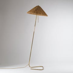 Brass Floor Lamp with Straw Shade, circa 1950
