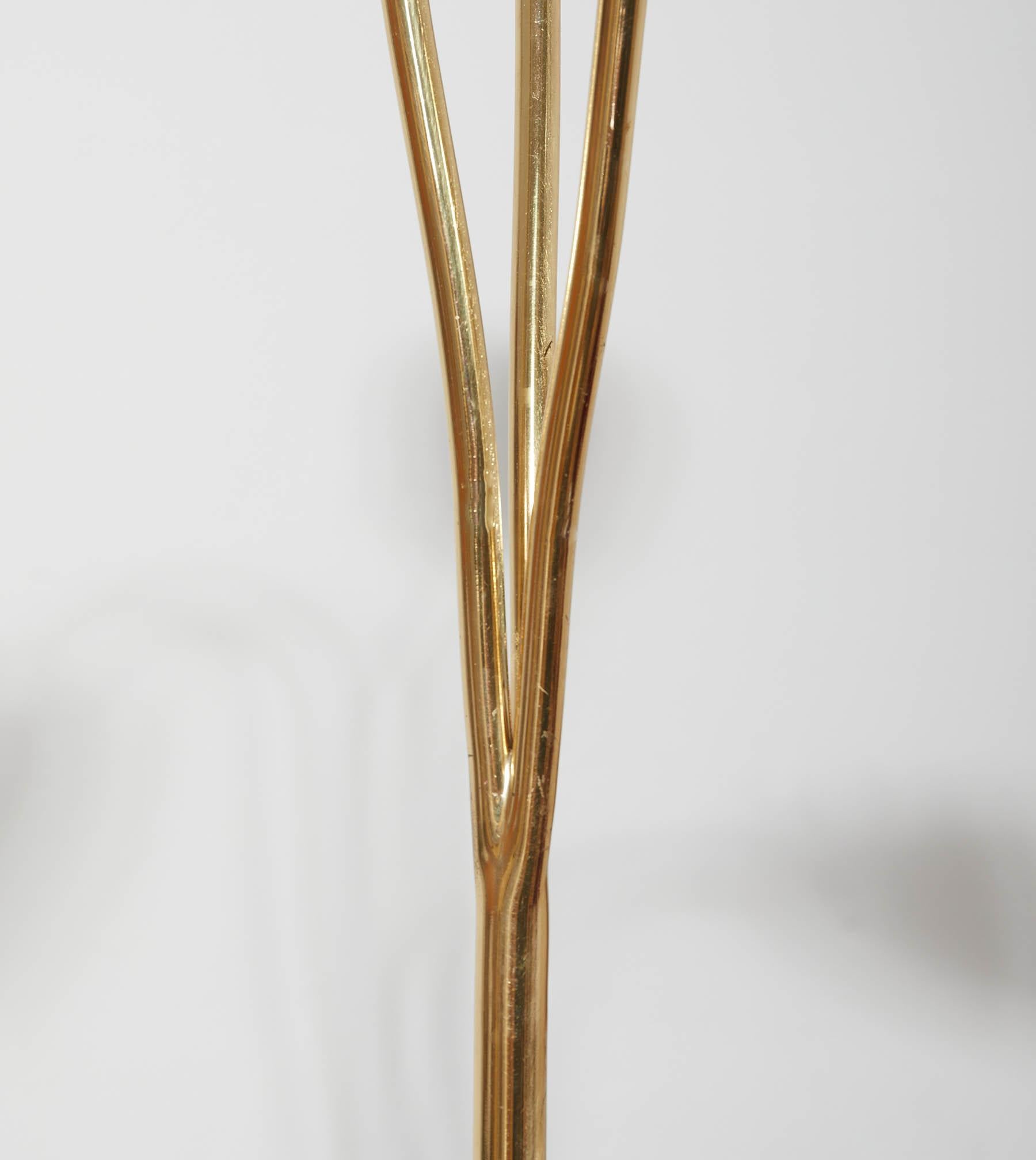 Enameled Brass Floor Lamp with Three Arms by O-Luce, Italy 1950's For Sale