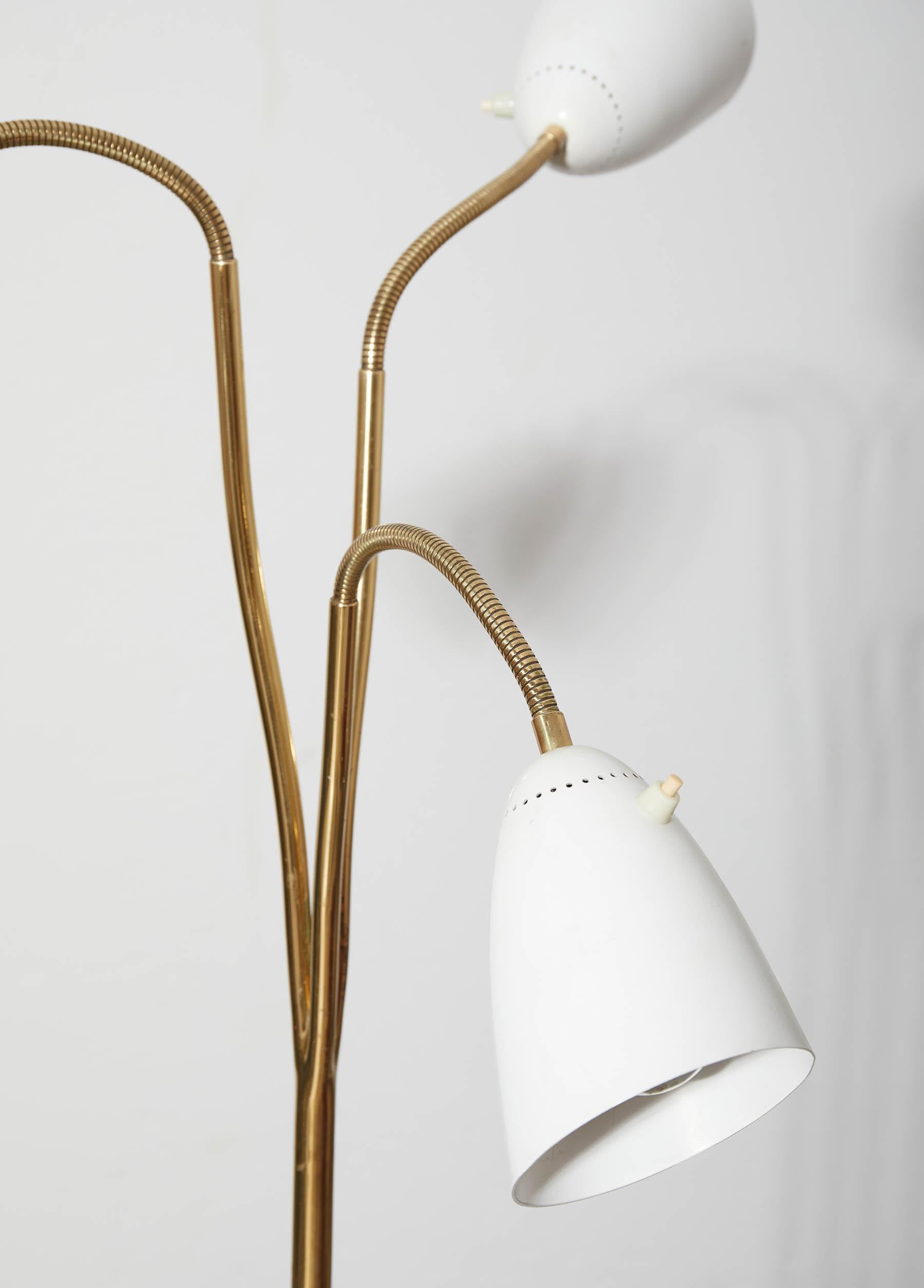 Brass Floor Lamp with Three Arms by O-Luce, Italy 1950's In Good Condition For Sale In Renens, CH