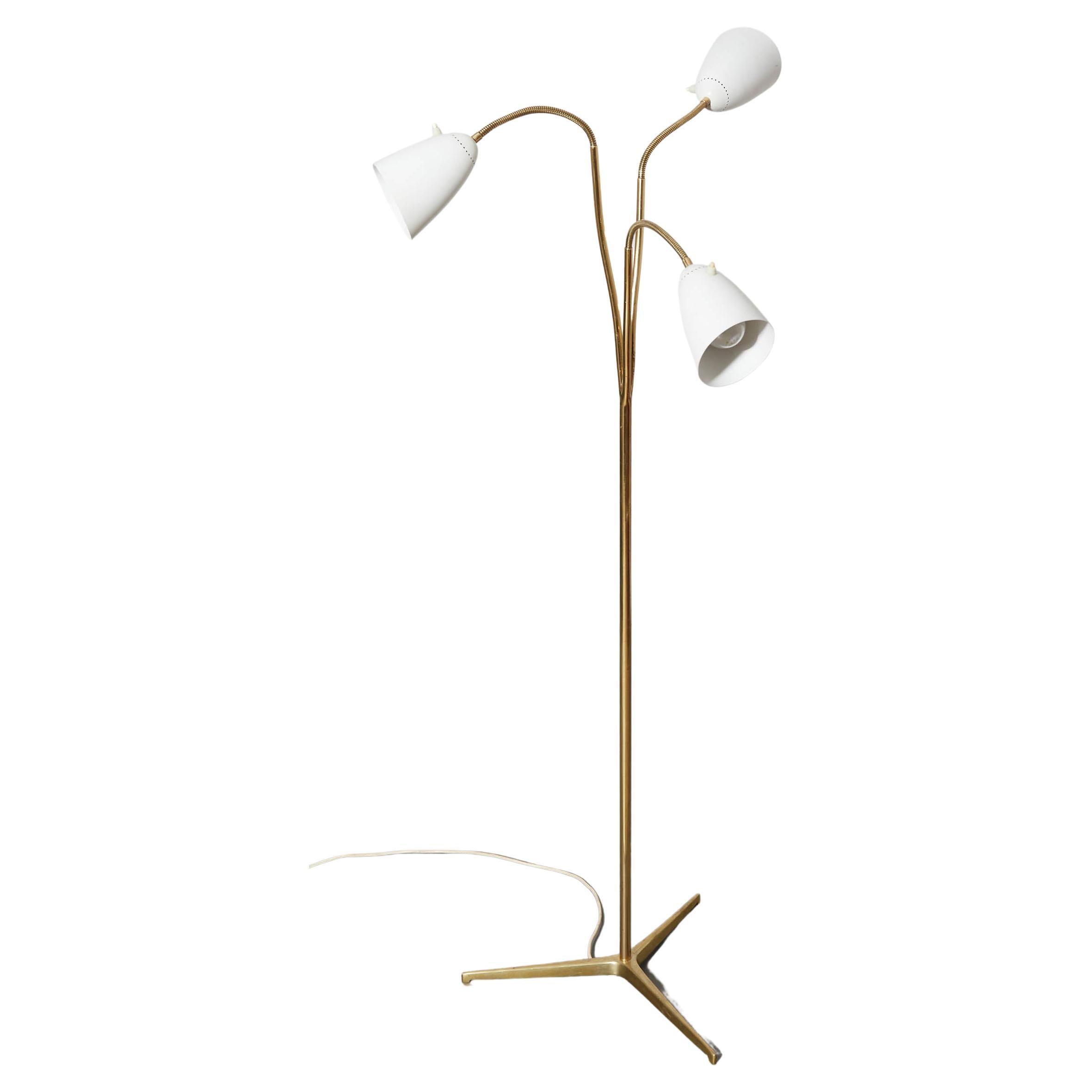Brass Floor Lamp with Three Arms by O-Luce, Italy 1950's For Sale