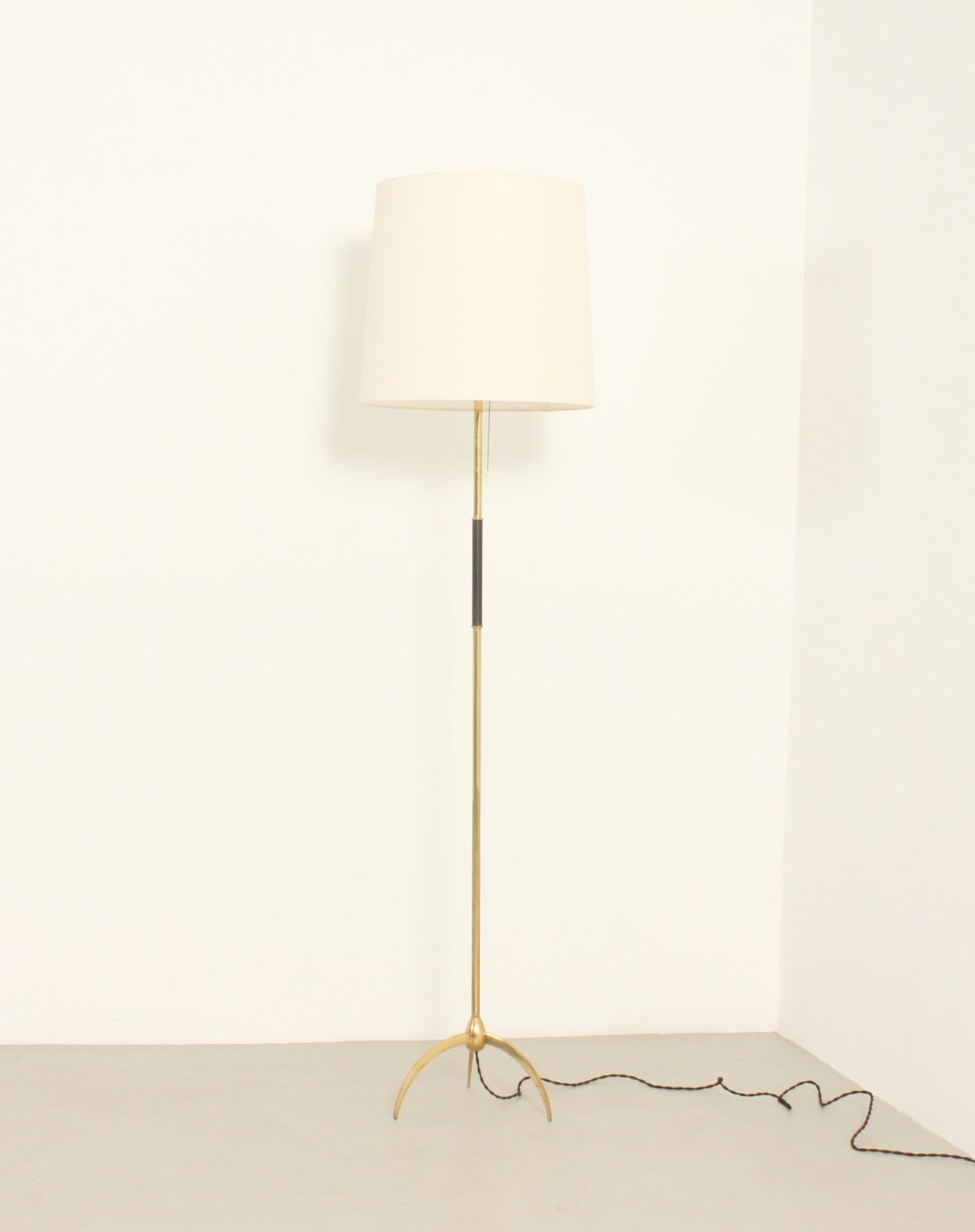 Spanish Brass Floor Lamp with Tripod Base, Spain, 1950's For Sale