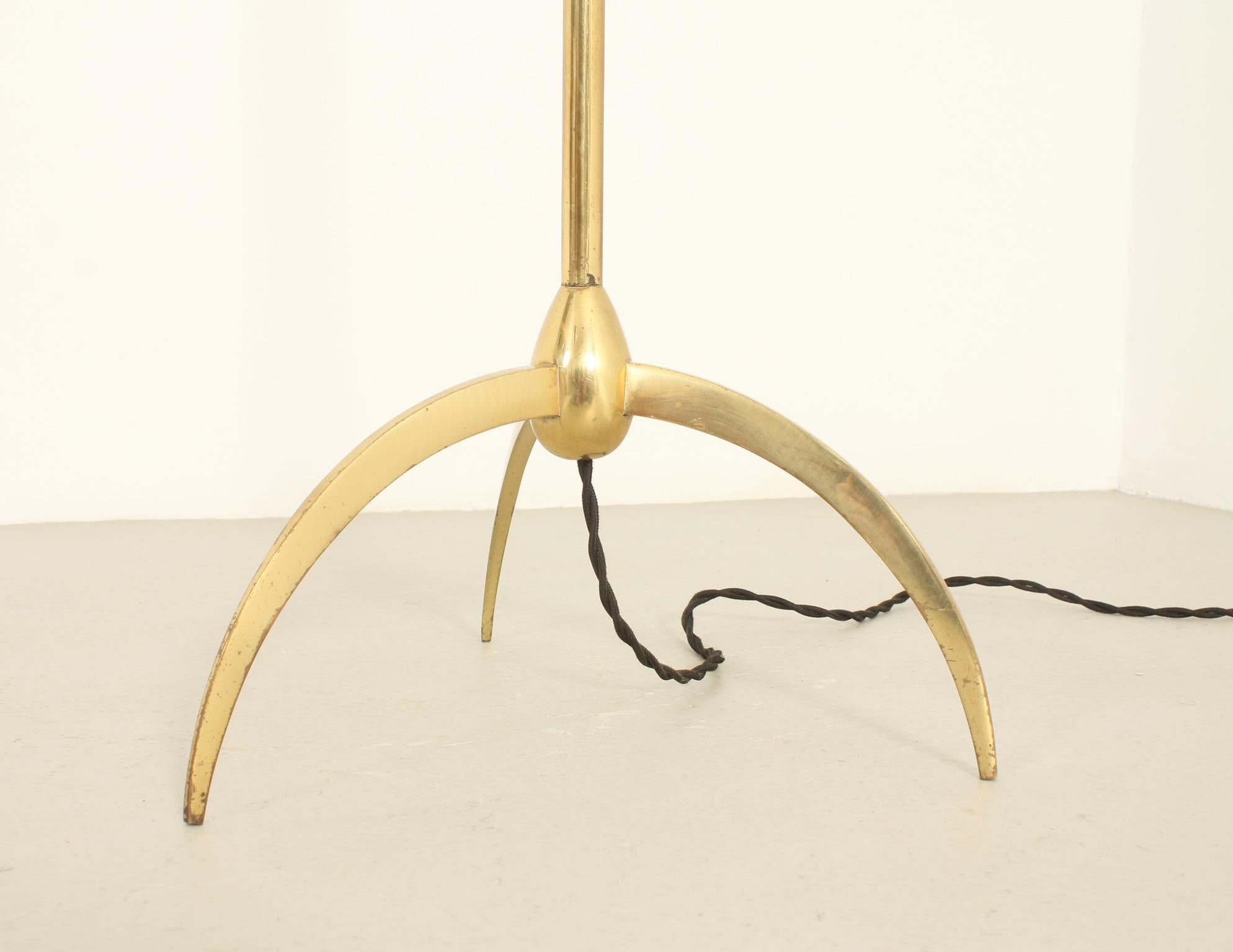 Mid-20th Century Brass Floor Lamp with Tripod Base, Spain, 1950's For Sale