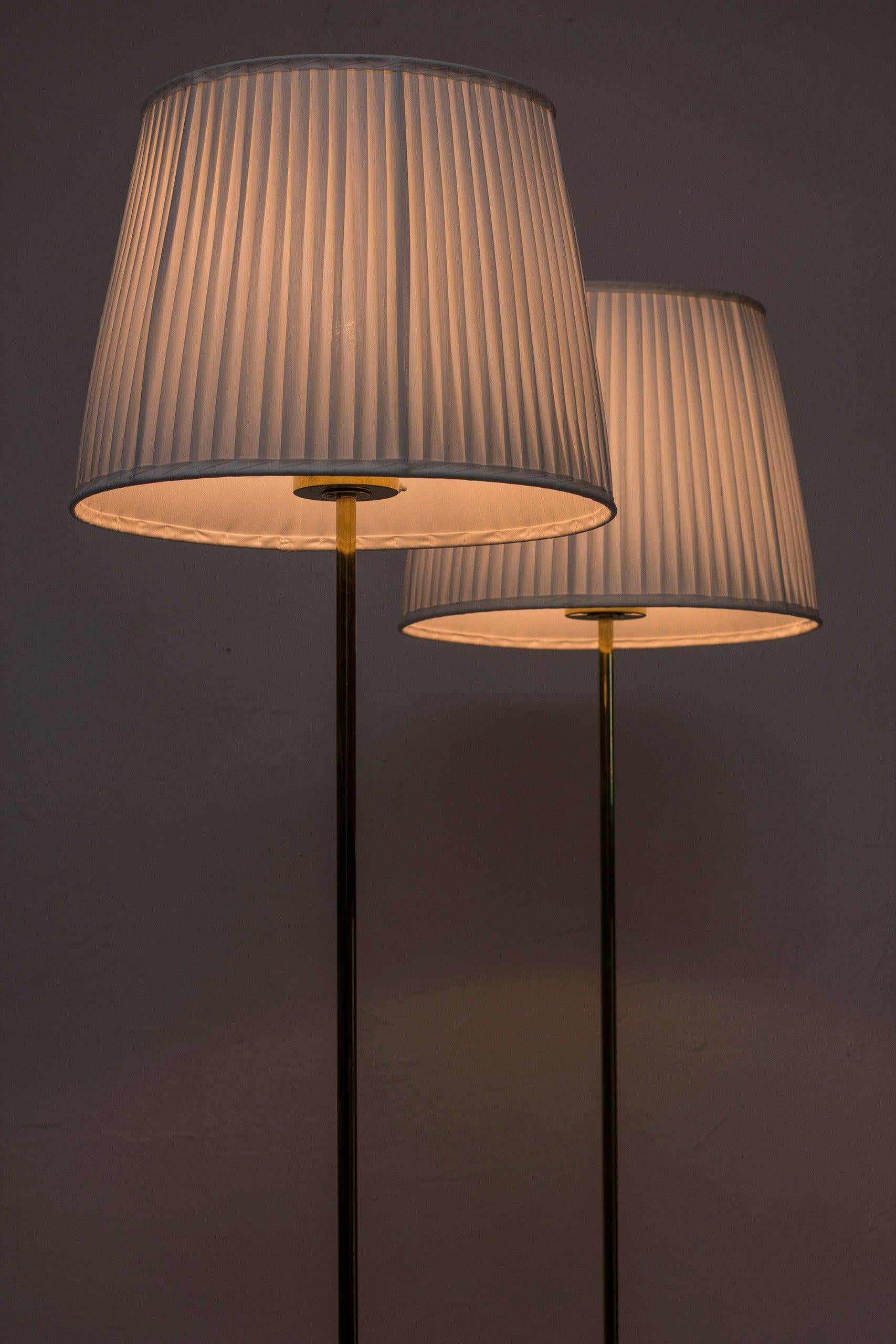 Brass Floor Lamps by Hans-Agne Jakobsson, 1950s, Sweden, hand sewn shades For Sale 5