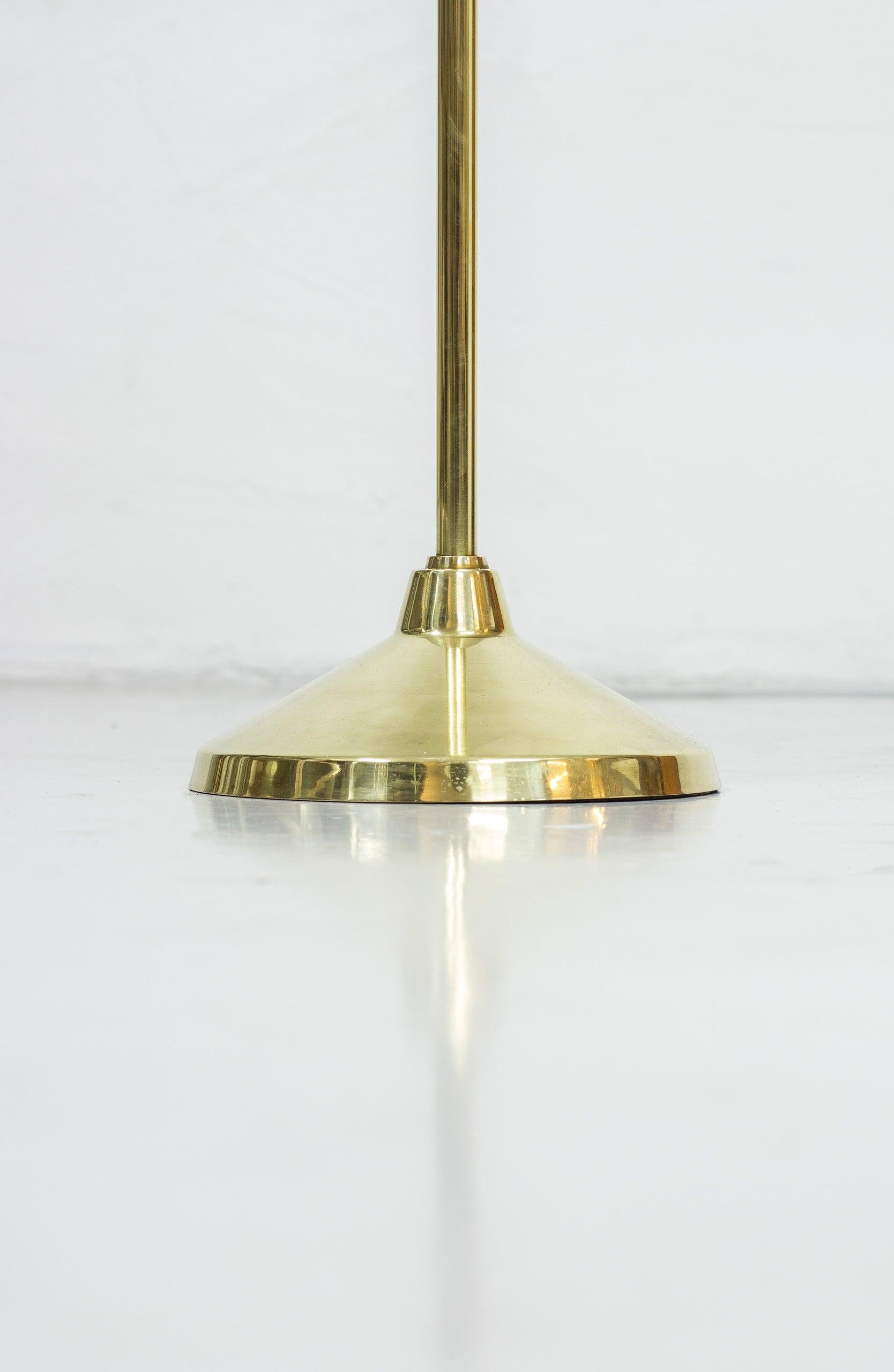 Mid-20th Century Brass Floor Lamps by Hans-Agne Jakobsson, 1950s, Sweden, hand sewn shades For Sale