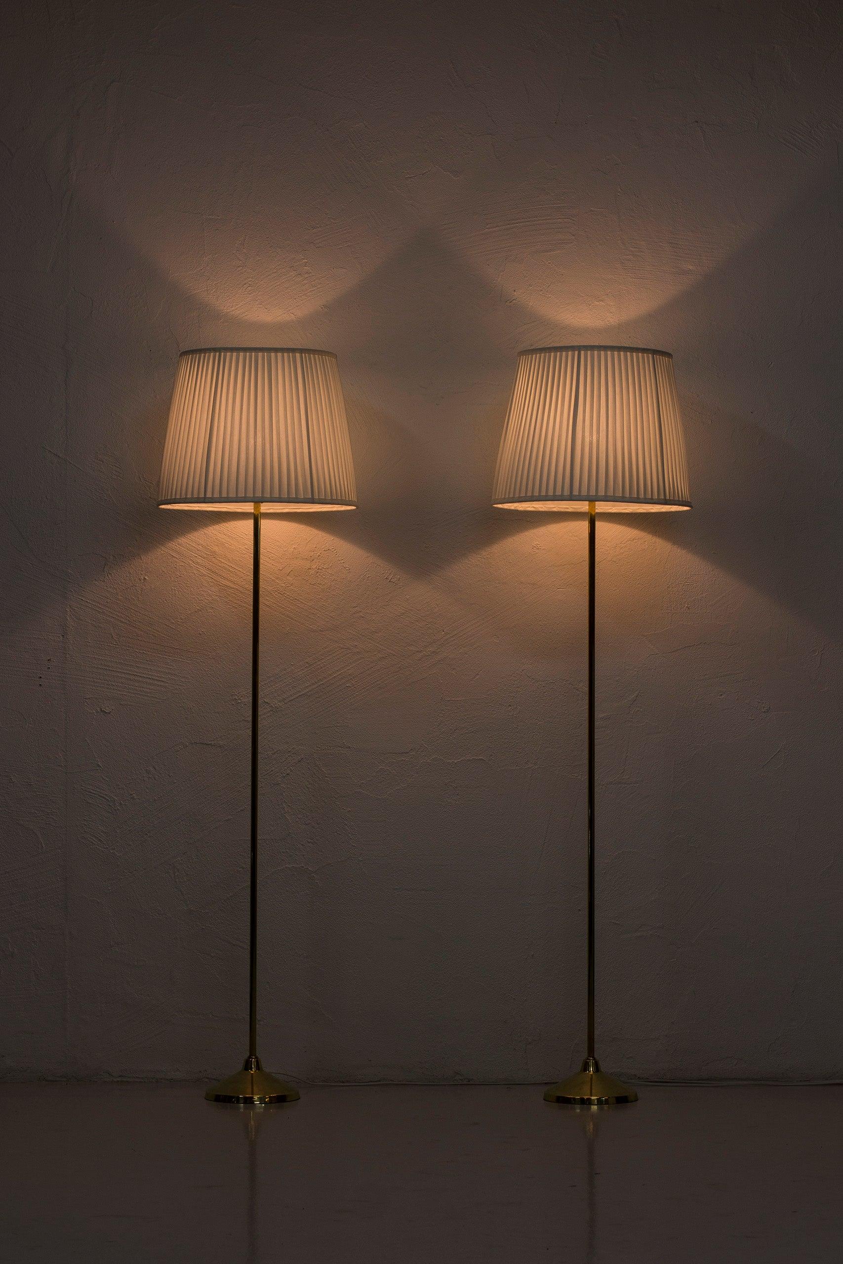 Brass Floor Lamps by Hans-Agne Jakobsson, 1950s, Sweden, hand sewn shades For Sale 2
