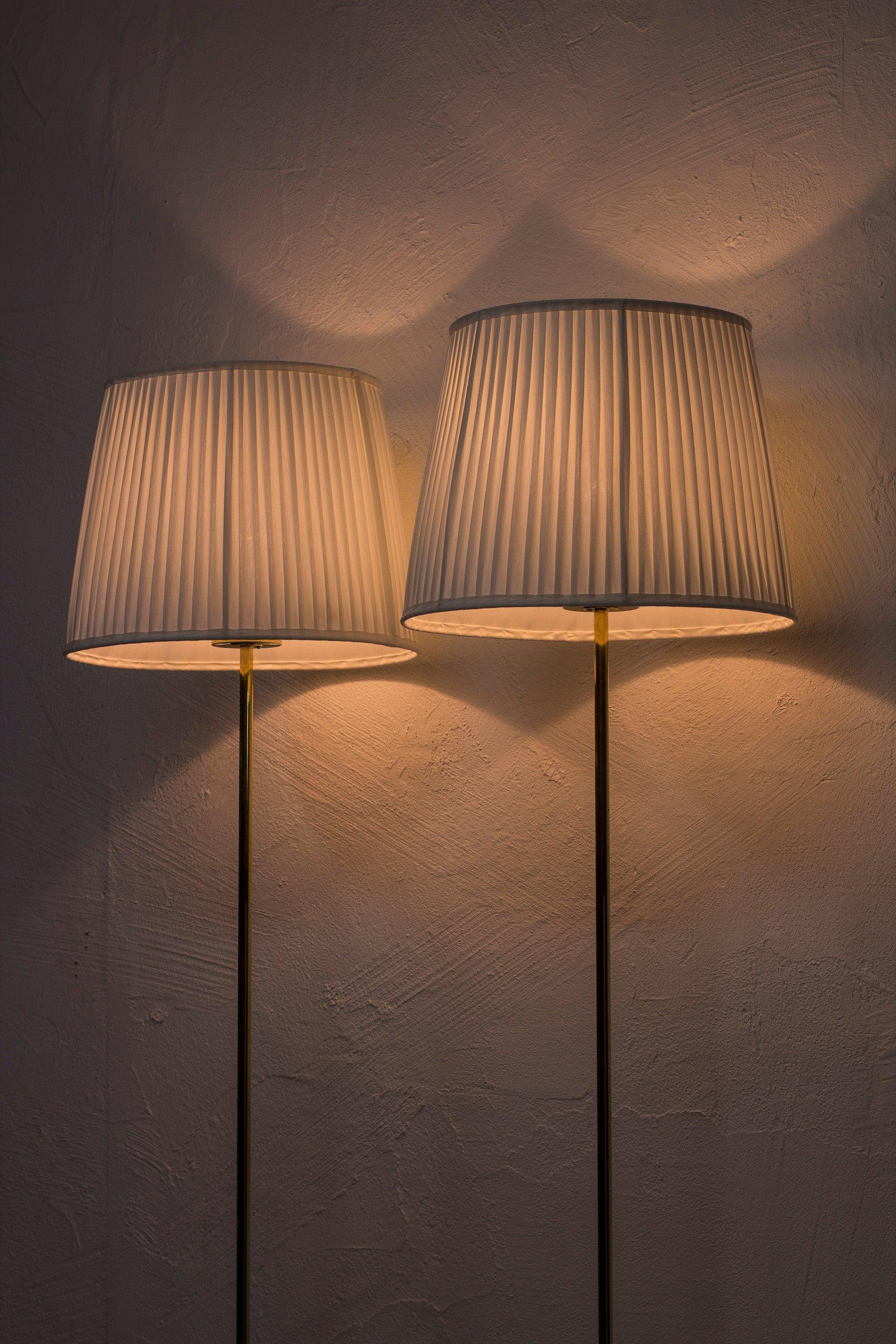 Brass Floor Lamps by Hans-Agne Jakobsson, 1950s, Sweden, hand sewn shades For Sale 3