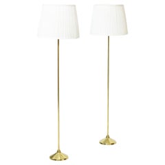Brass Floor Lamps by Hans-Agne Jakobsson, 1950s, Sweden, hand sewn shades