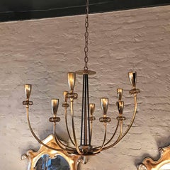 Brass Floral Ten-Arm Flush Mount Chandelier Fixture by Paavo Tynell