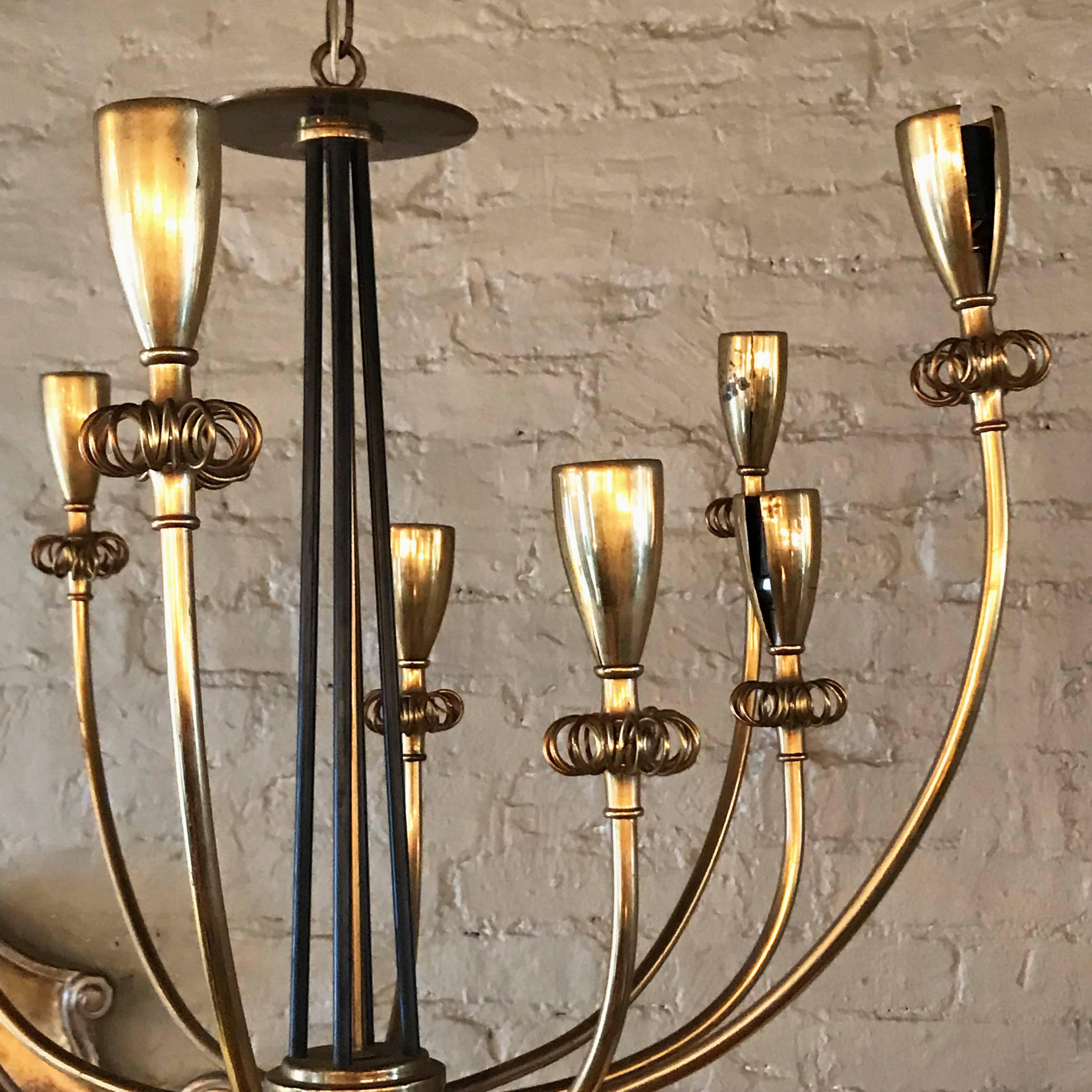 Brass Floral Ten-Arm Flush Mount Chandelier Fixture by Paavo Tynell 2